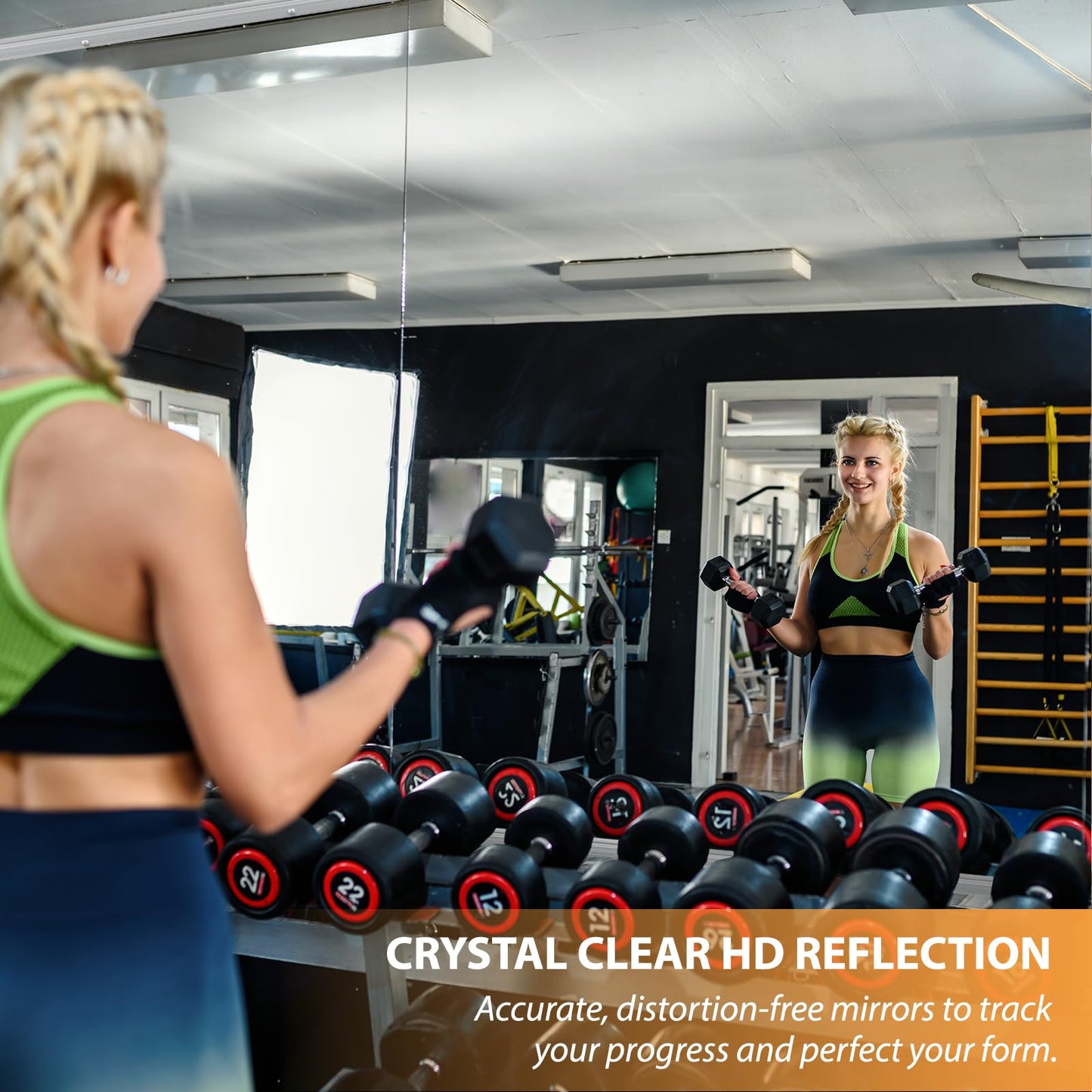 STAWDY Home Gym Mirror,48X30 Inch -2PC Frameless Full Body Wall Mirror Length Tempered Glass Wall-Mounted Mirror for Gym,Yoga,Bedroom,Bathroom,Exercise Room