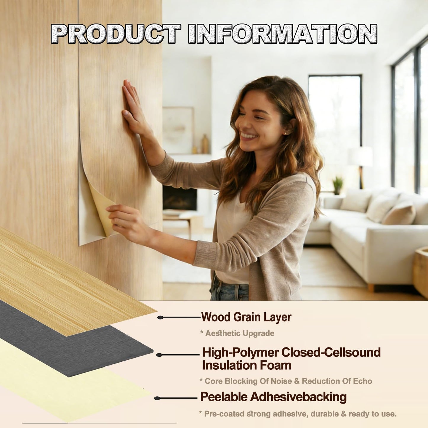 HEROADNCKFOAM 20 Piece Peel and Stick Wall Panels,Sound Proof Foam Panels for Walls Wood Grain Finish Can Replace Slate & Plank for Home Studio &Studio Recording Wall Decor (34.64 X 26.77 X 0.19 in)