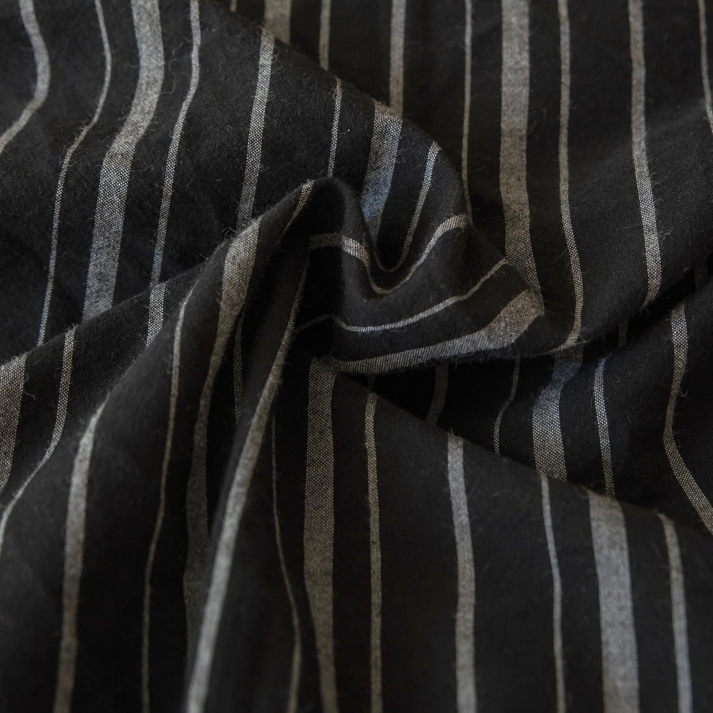 SUSYBAO Pinstripe Duvet Cover Queen 100% Washed Cotton 3 Pieces Set 1 Black Vertical Striped Duvet Cover with Zipper Ties 2 Pillow Shams Classic White Ticking Stripe Bedding Set
