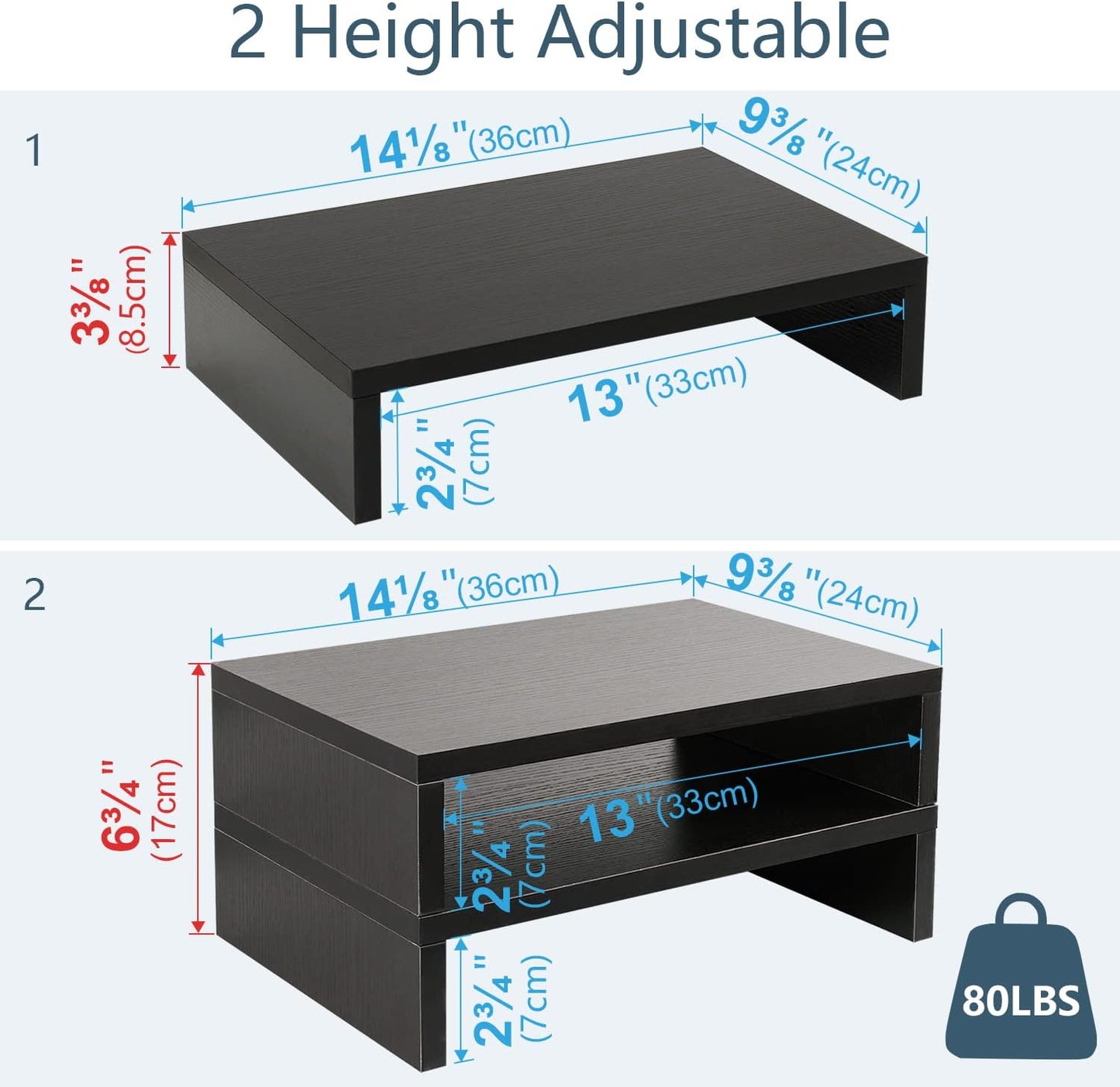 Riser-2 Pack, 2 2 TEAMIX Wood Monitor Stand Tier Adjustable Monitor Stand Dual Monitor Riser for Monitors/Laptop/PC