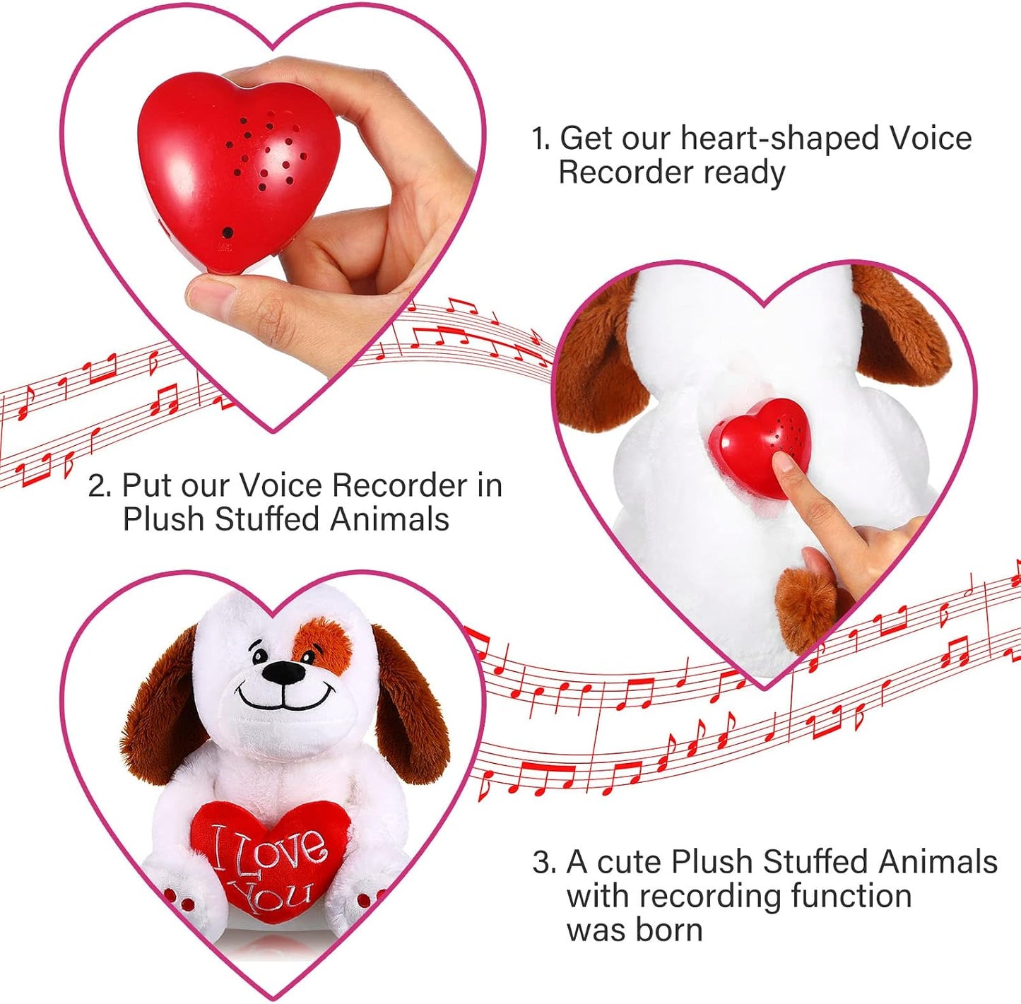 Civaner 2 Pack 20 Voice Recorder for Stuffed Animal Second Red Heart Voice Recorder Sound Recording Device Recordable
