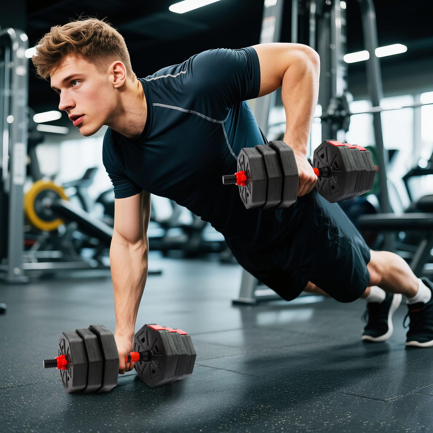 Adjustable Dumbbell Set, 40lbs Free Weights with Connector, Convertible Dumbbell Barbell Push-up Stand Set, 3 in 1 Home Gym Fitness Weight Set for Men/Women