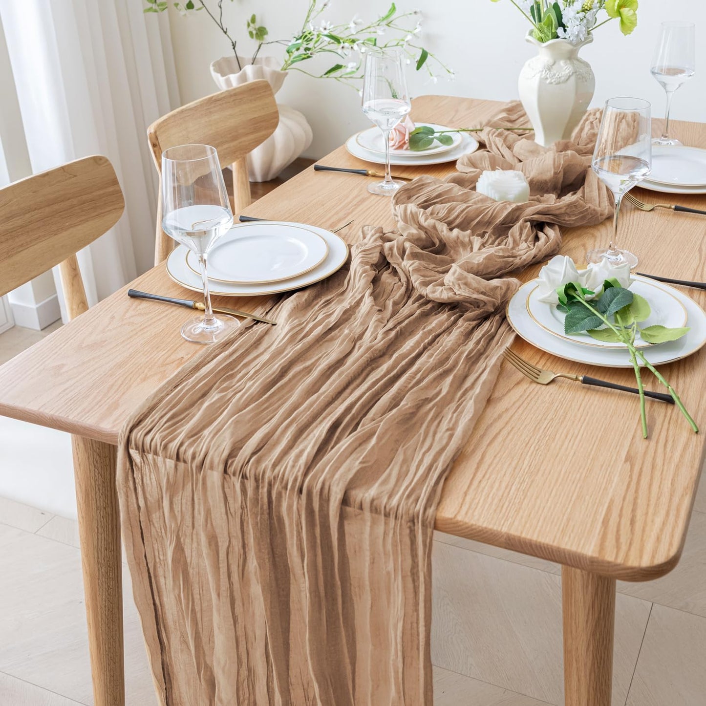 Skiennix Table Runner - 10FT Nude Boho Gauze Cheesecloth for Rustic Wedding & Party Decor