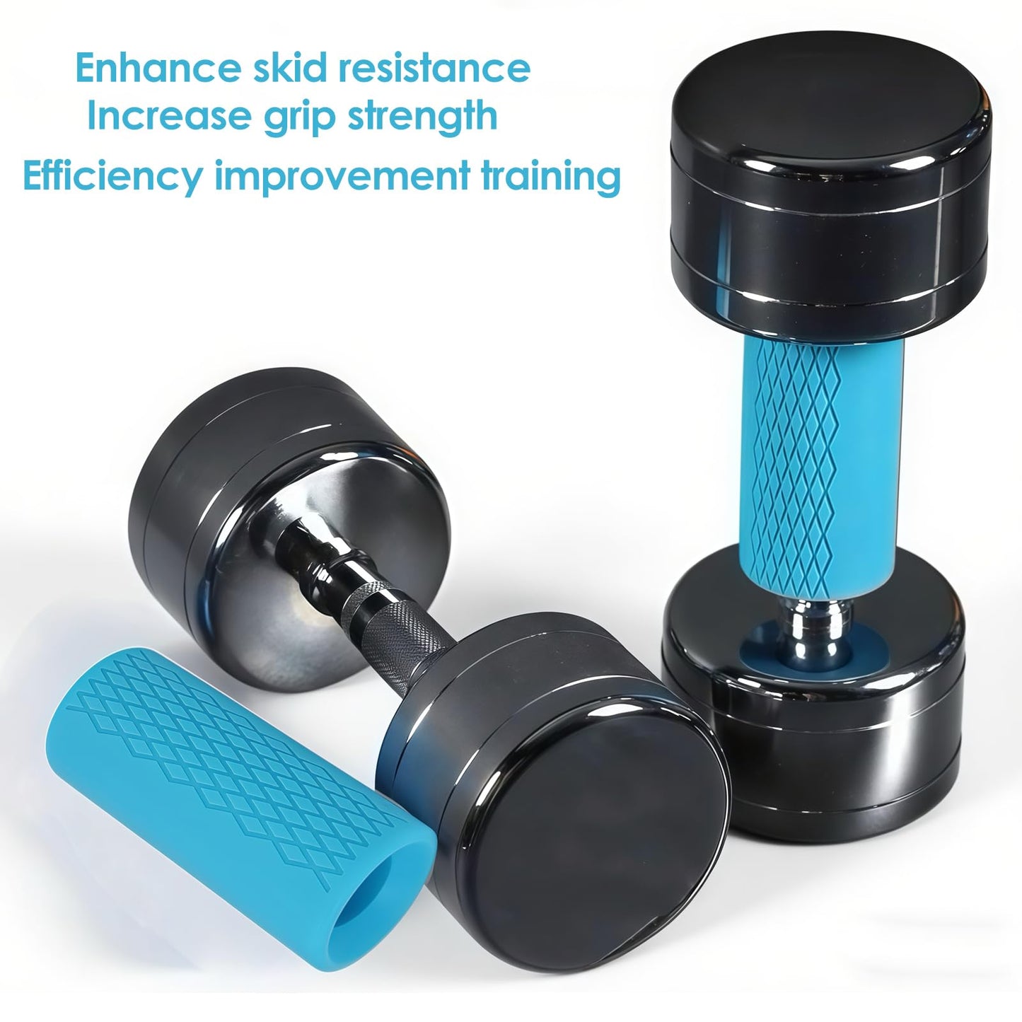 2 Pcs Dumbbell Bar Grips, 4" Non-Slip Rubber Barbell Gripz for Thick Bar Training, Forearm Strength Weightlifting Workout Gym Home Fitness Gear for Grip Trainer Men Women Athletes Lifters (Blue)