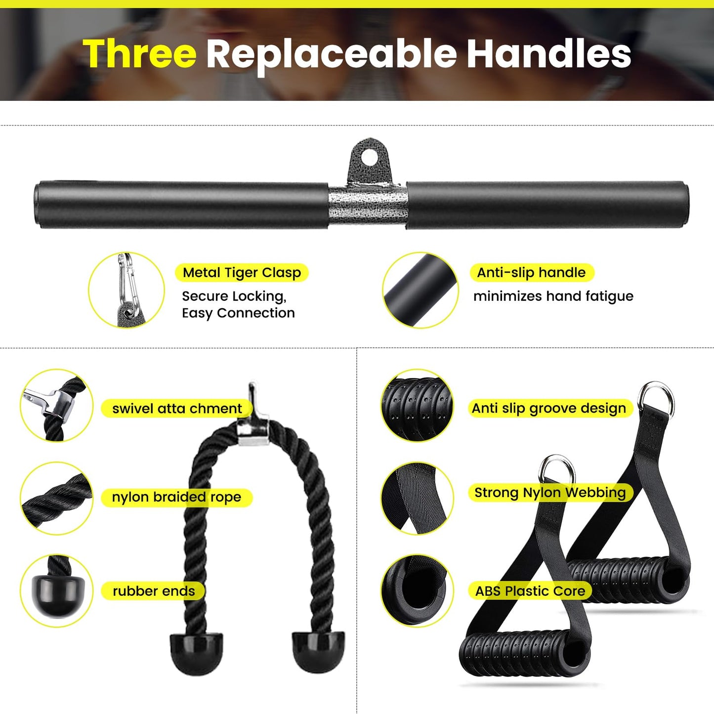 TANBOXMMA Pulley System for Home Gym, Wall Mount LAT Pull Down Machine Attachment with 3 Handles, for Back, Arm, and Chest Workout