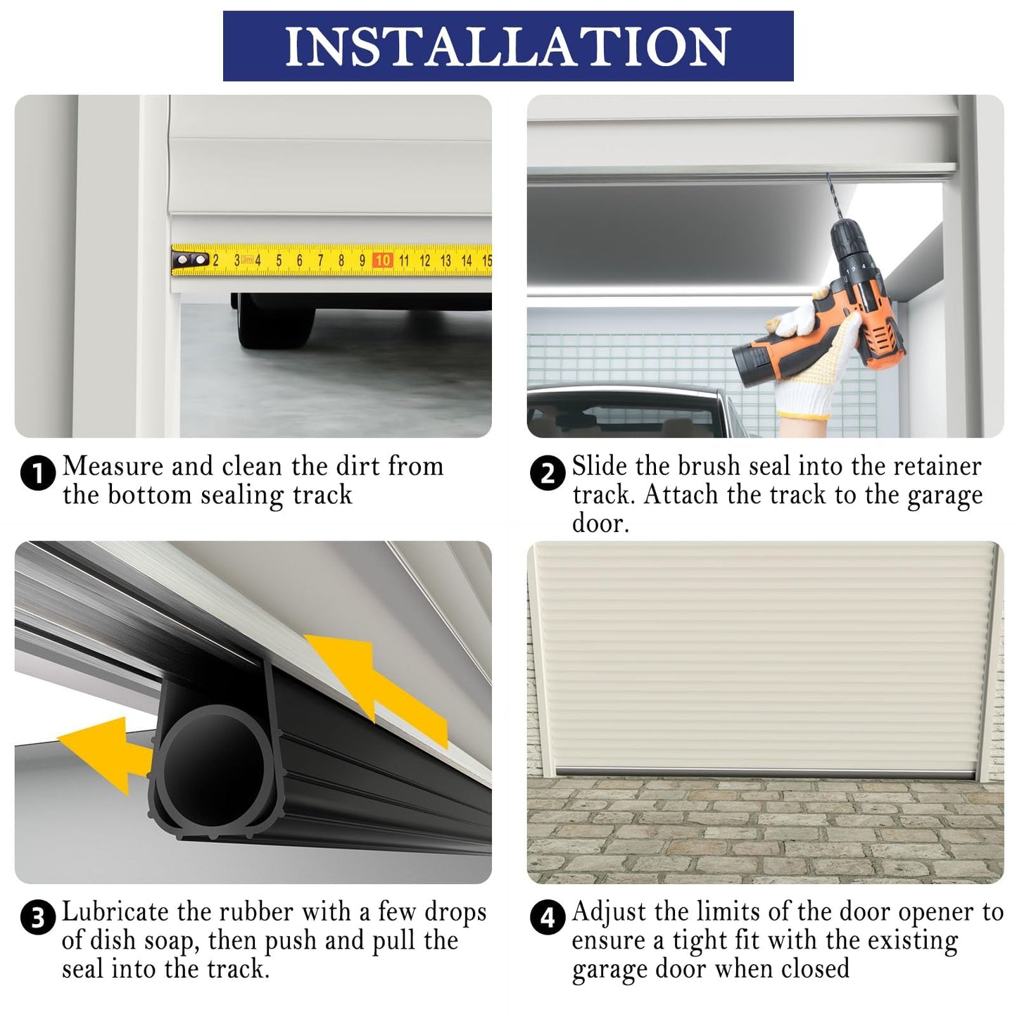 Heavy-Duty U+O Garage Door Seals Bottom Rubber with Aluminum Track Retainer Base + 5cm Brush Combination Kit