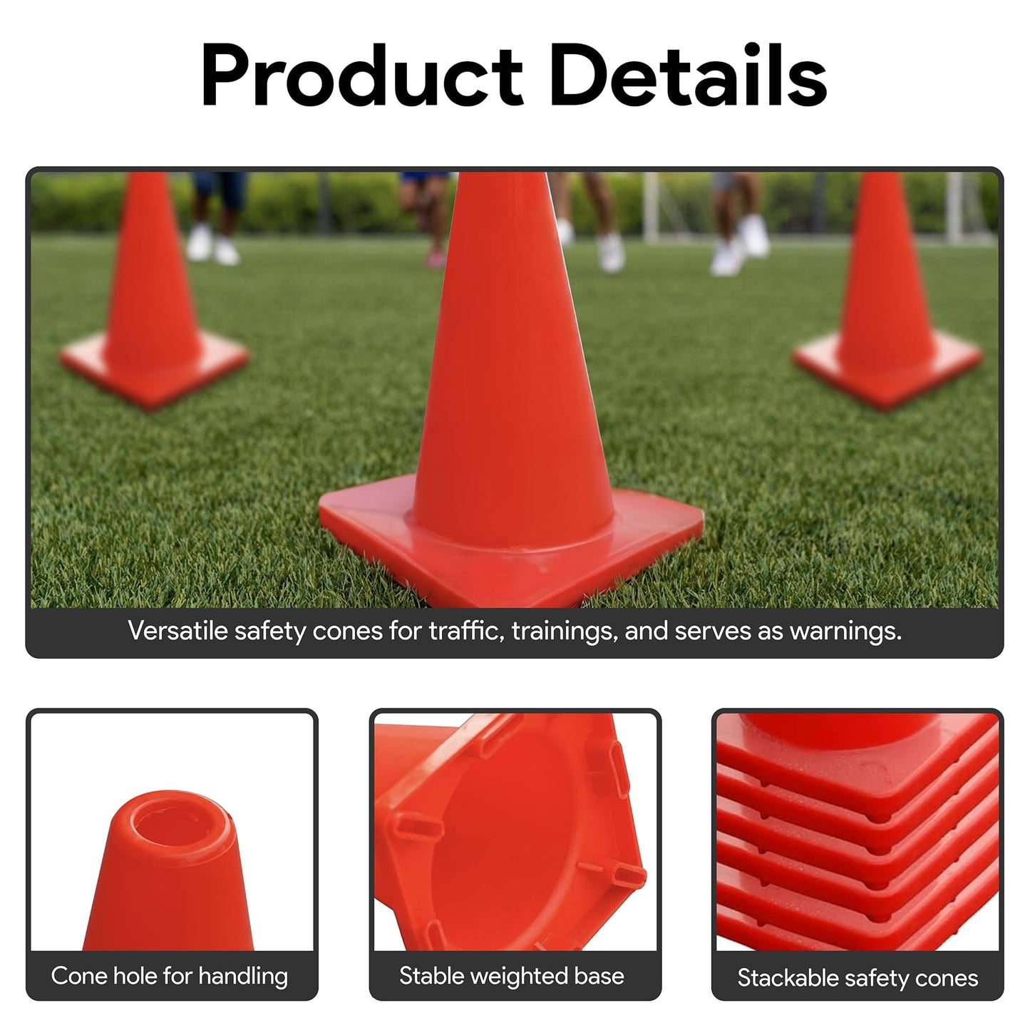 Versatyle 12in Heavy Duty Agility Training Cones for Soccer, Football, Basketball, Sports Drills, Flexible Motorcycle & Traffic Training Cones, Durable, Versatile, High Visibility (Set of 12, Orange)