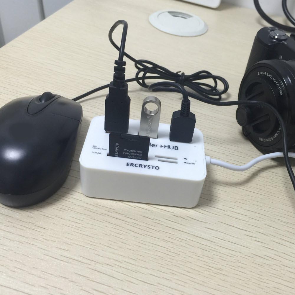 ERCRYSTO 3 SD,SD/MMC,M2,TF Card Reader and Ports USB Hub, High Speed External Memory Card Reader (MS, Micro Card)