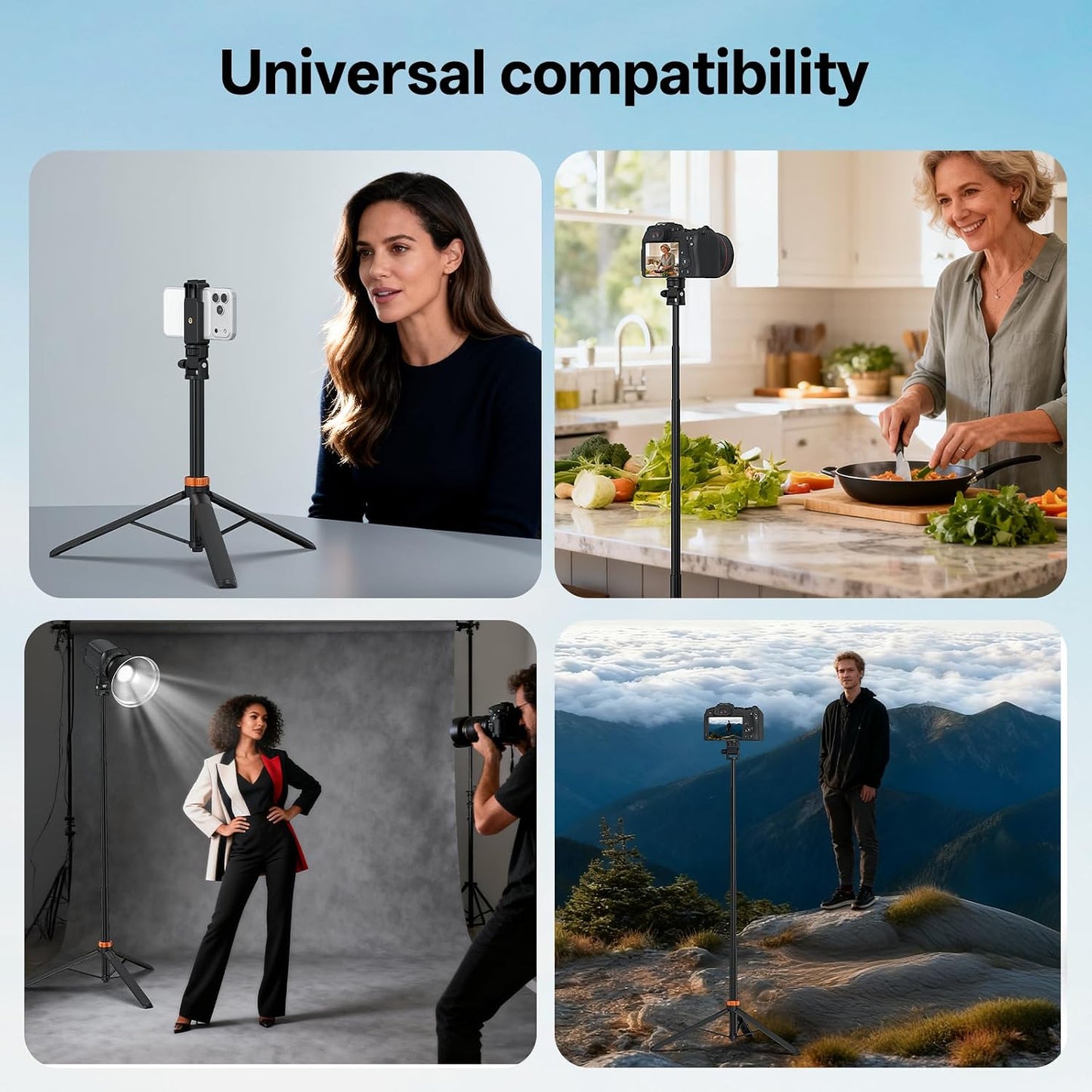 63" 180 1/4" TP-32 VRIG Extendable Photography Light Stand, Tripod Head Portable Tripod with Thread Phone Mount