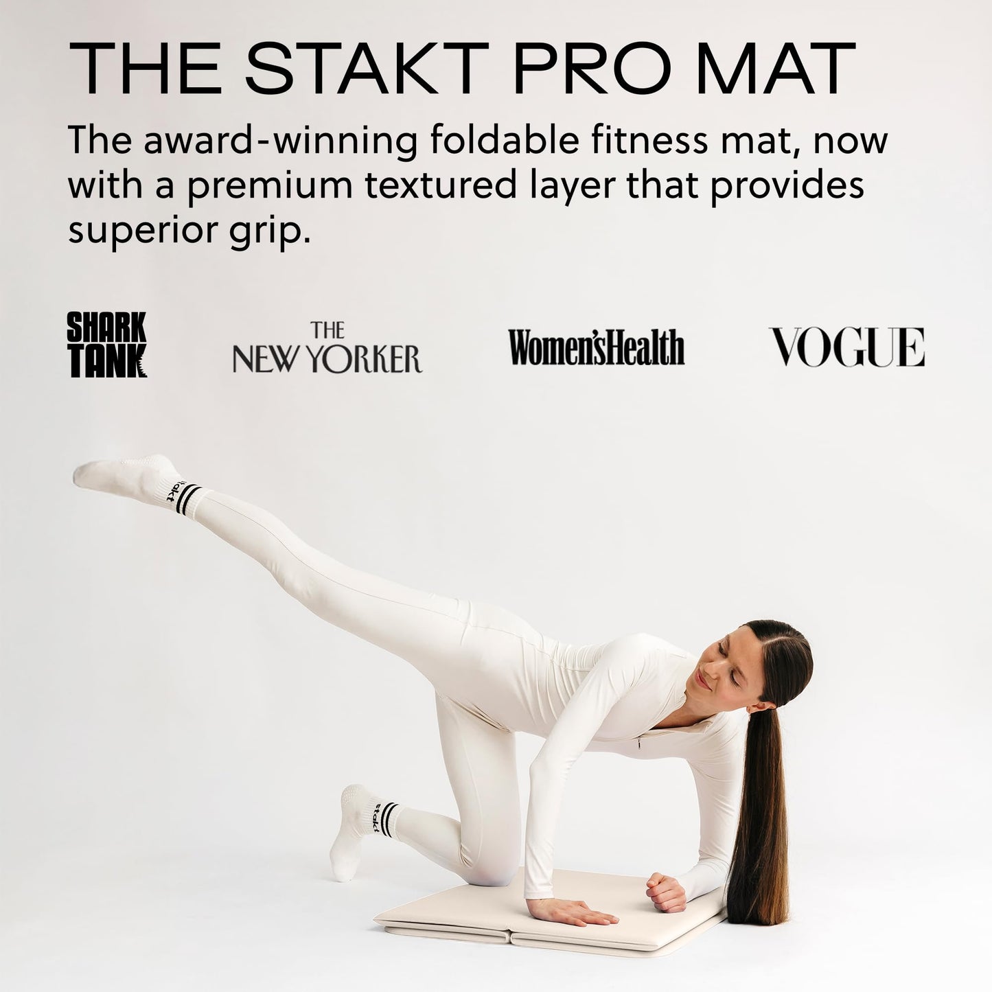 Stakt Foldable Yoga Mat Pro, 2 in 1 with Premium Textured Grip, Non Slip, Folding Exercise and Fitness Mat for Pilates, Strength Training, and High Impact Workouts - Dune