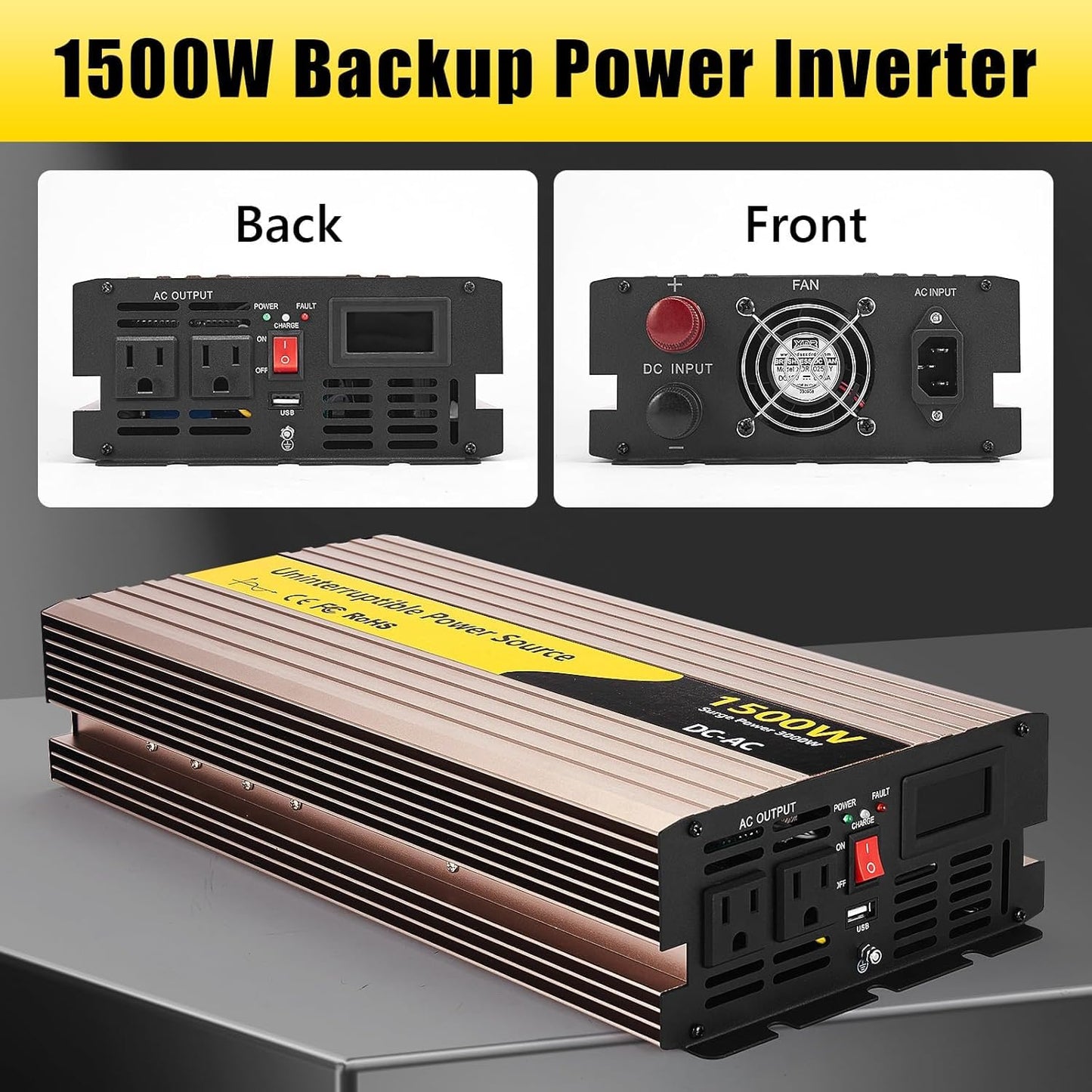 1500W Sump Pump Battery Backup System with LCD, Pure Sine Wave, Auto-Switch to Inverter for Continuous Sump Pump Operation, for Emergency and Power Failures Use
