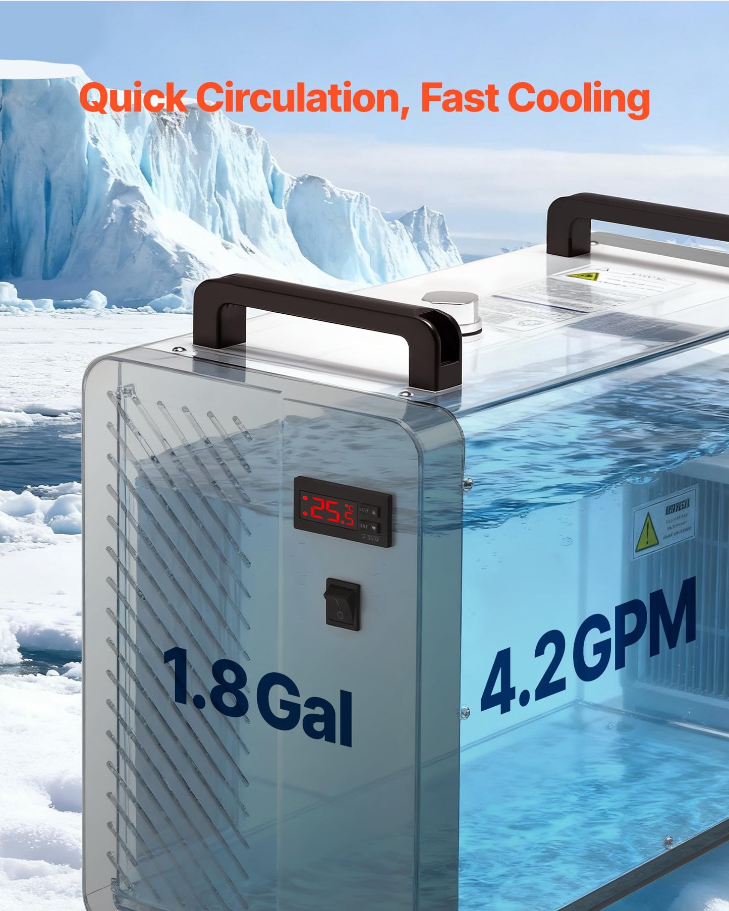 VEVOR Industrial Water Chiller, 5460 BTU/h, Industrial Water Cooler Cooling System with Compressor, 4.2 GPM Max Flow, 1.8  Gal Tank Capacity, Laser Chiller, for CO2 Laser Engraving & Cutting Machine