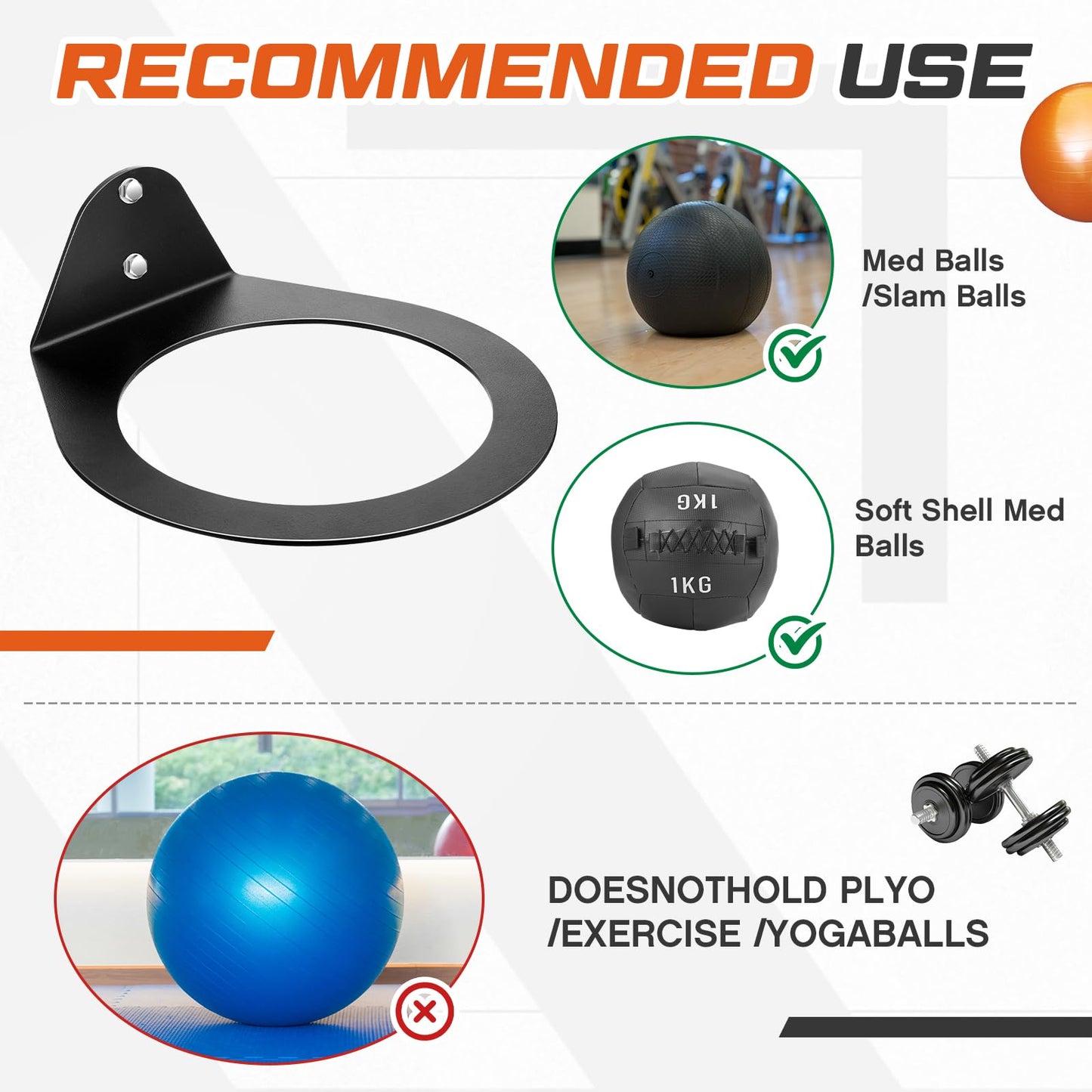 Gisafai Wall Mounted Medicine Ball Holder, Heavy Duty Slam Ball Storage Rack with Installation Accessories, 8.9 Inch Inner Diameter, 88 Lbs Load Capacity for Home Garage Gym Commercial Sports(1 Pcs)