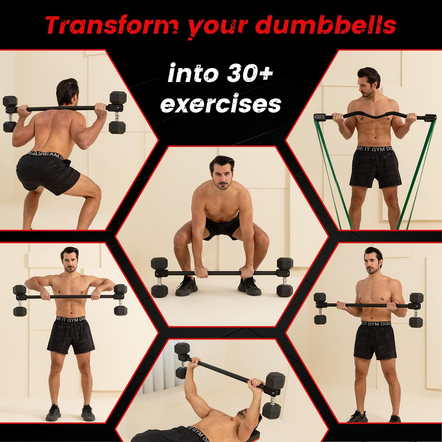 MARCHMARS Dumbbell Barbell Converter Bar, Adjustable Dumbbell Bar for Home Gym, Compatible with Most Dumbbells, All-Metal Dumbbell to Barbell Converter for Weight Lifting and Strength Training