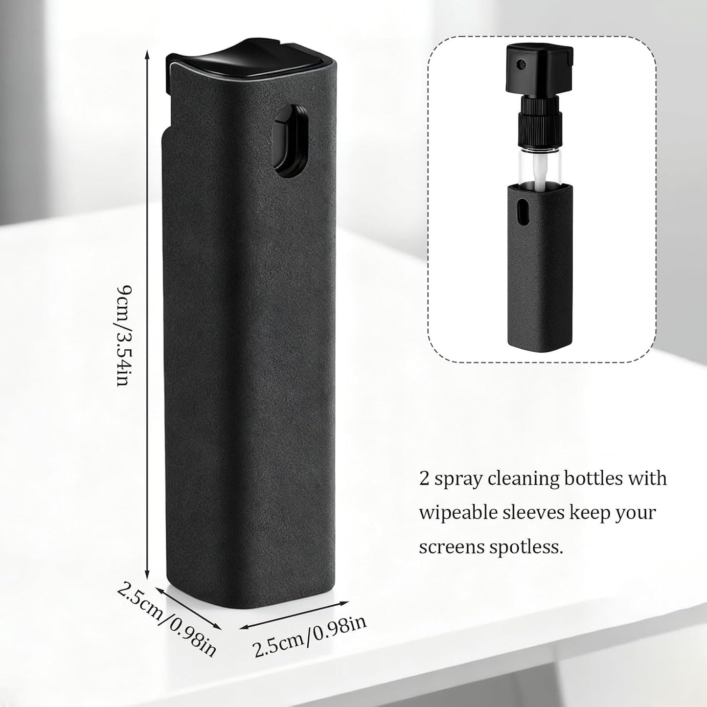 Attkryy 2 Pack Portable Screen Cleaner Spray Bottle with Microfiber Cloth Wipeable Shell Mini Cleaning Kit for Phone