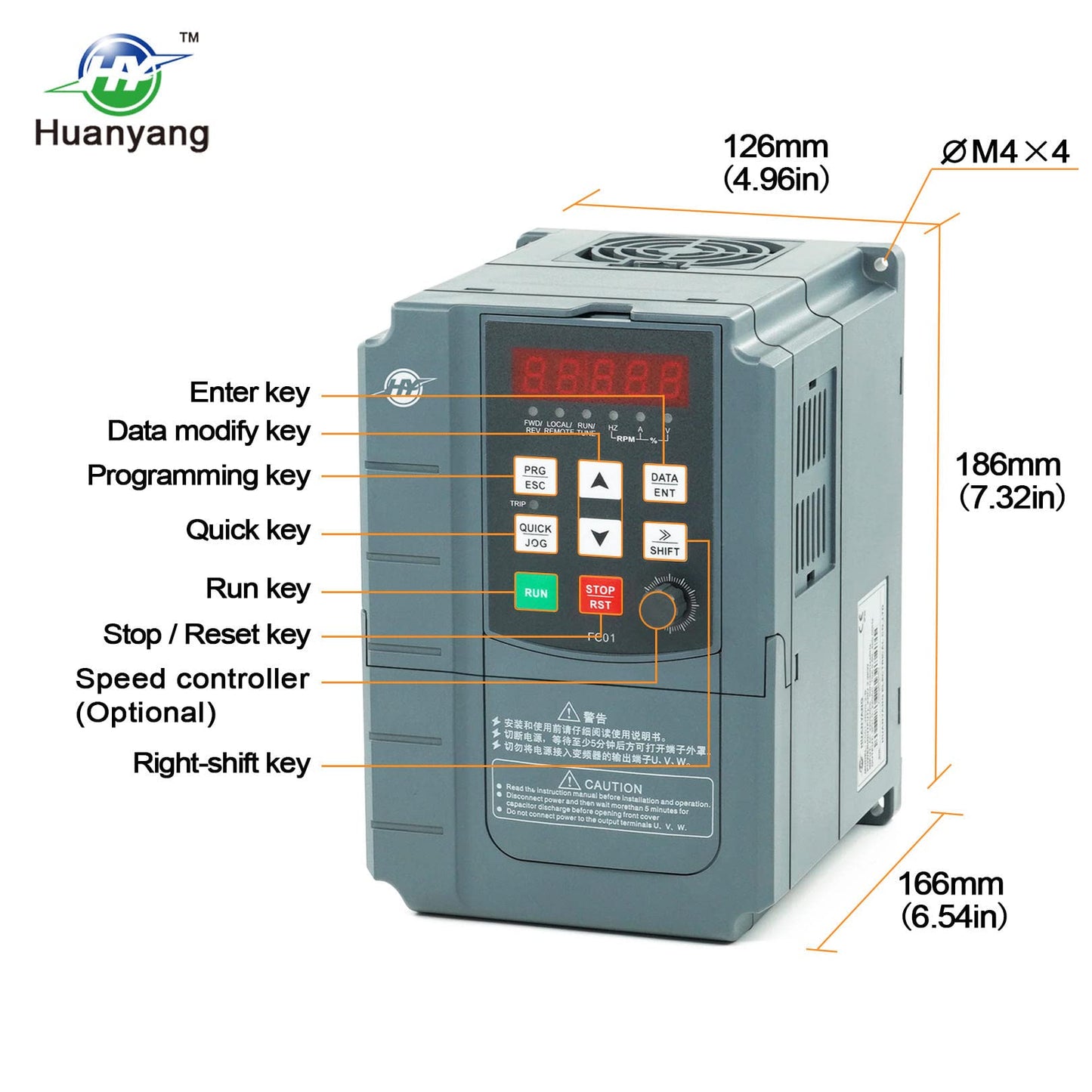 HUANYANG VFD Variable Frequency Drive,1 or 3 Phase Input, 3 Phase 0-400HZ Output, 4kW 5HP 220V 17A for Motor Speed Control,FC Series