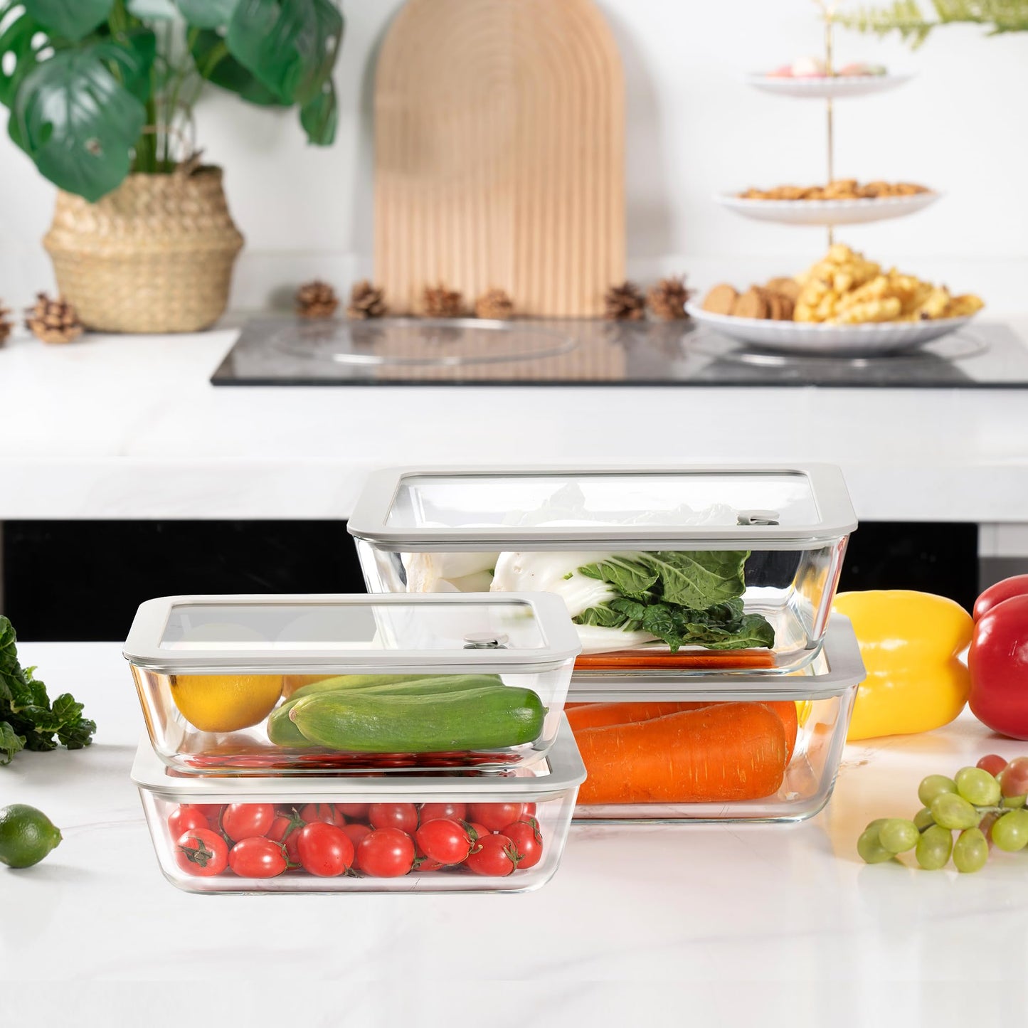 EcoEvo Glass Food Containers with Glass Lid, Microwave Safe Food Storage Container Set, 2 Pack of 87oz, Large Size Airtight Storage Set with Leak Proof Lids, Meal Prep Containers