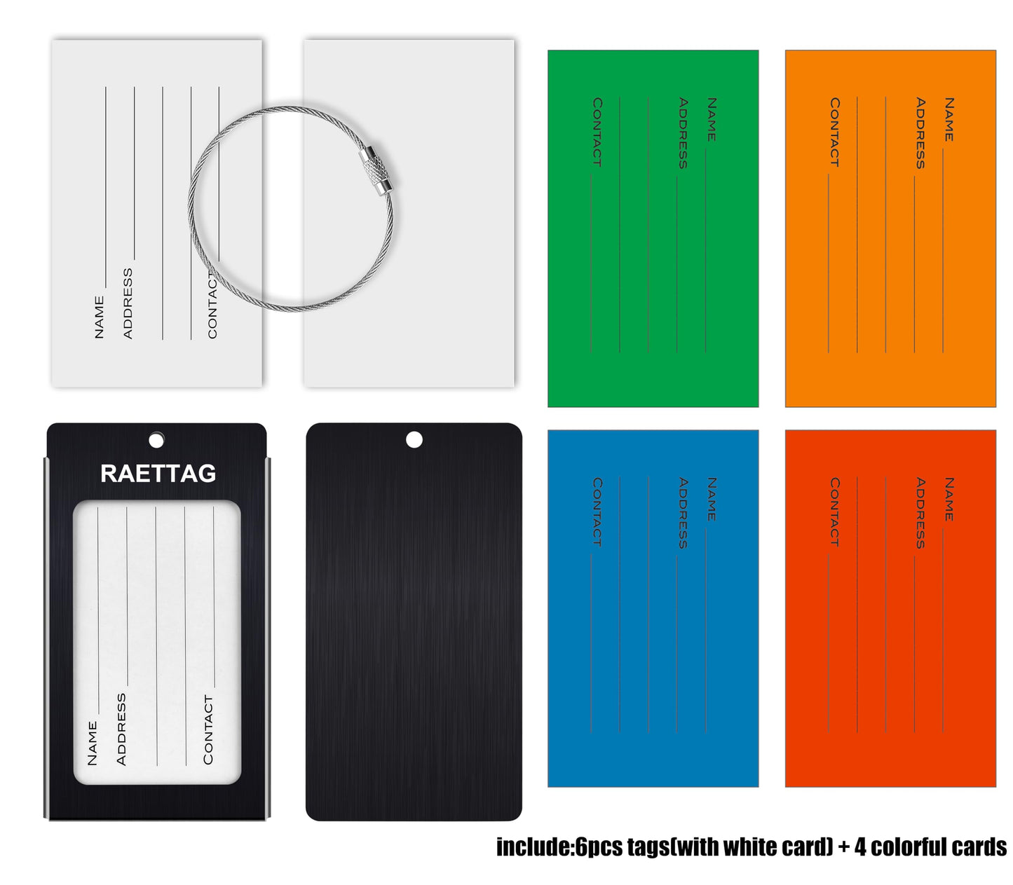 WeBravery Luggage Tags Metal Suitcase Tags Travel Bag ID Identifier Luggage Tag (Black 6-Pack)