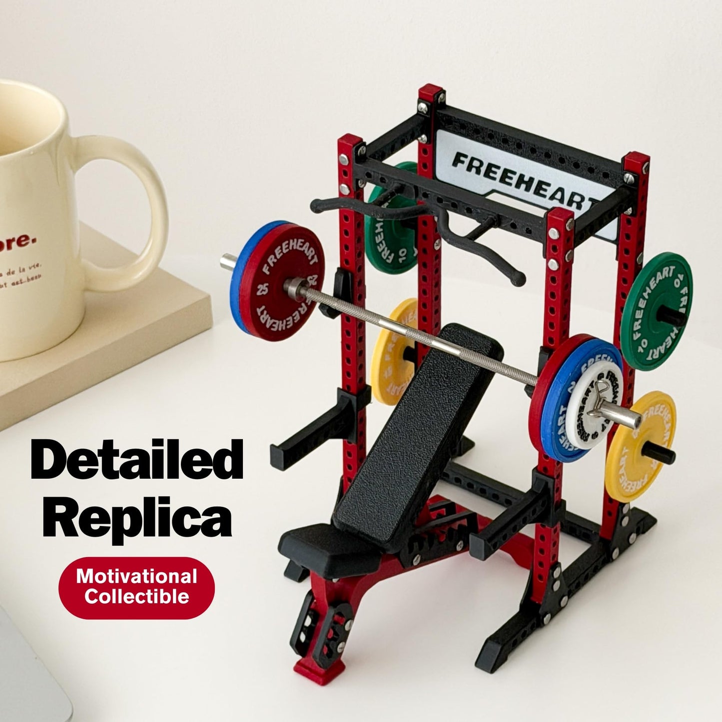 GWAIX 1/12 Scale Squat Rack Decor, Mini Barbell, Weight Plates & Workout Bench, DIY Model Kit, Home Gym Decor, Gym Gifts for Men (Red&Black)
