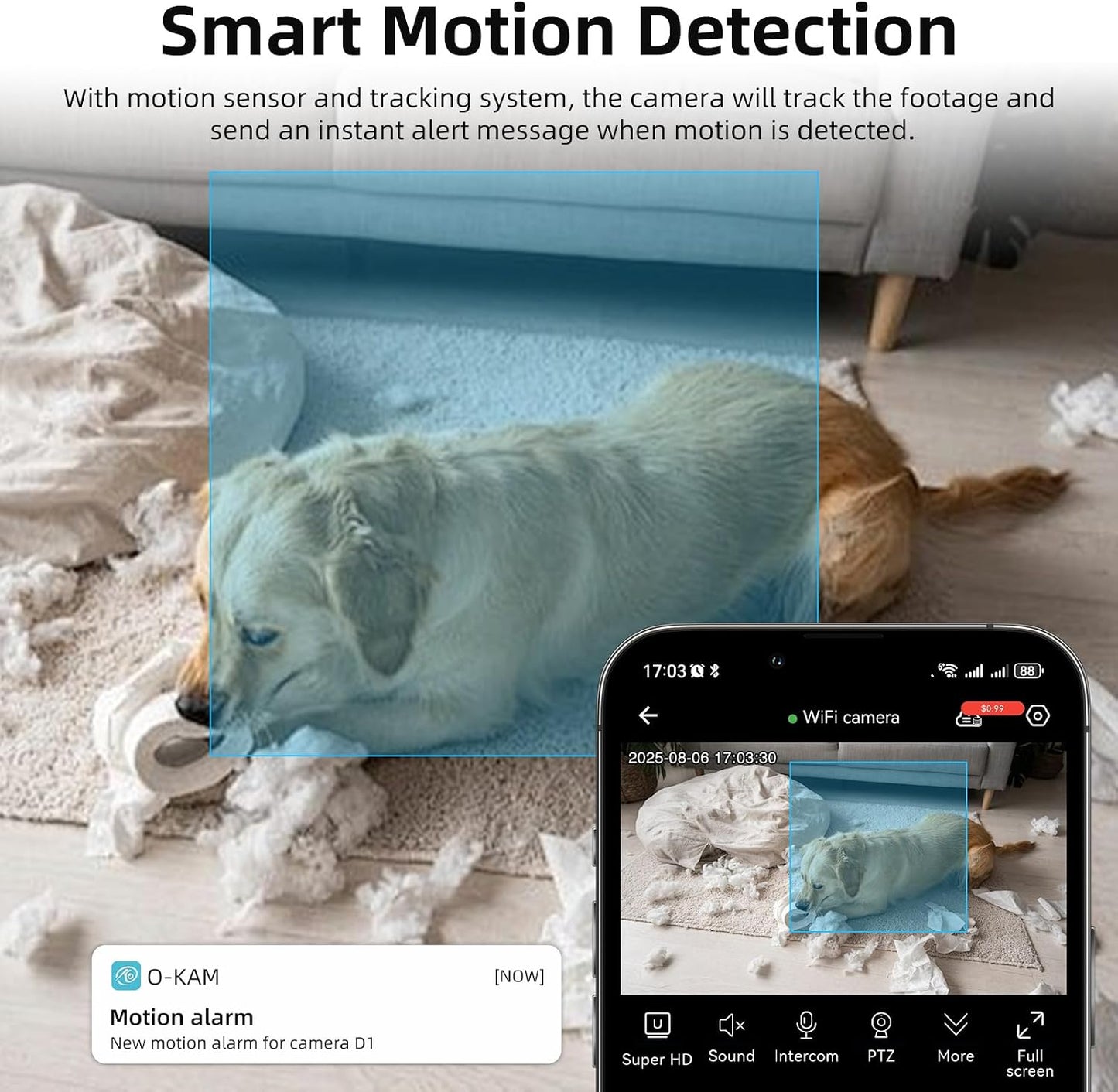 Apone 2.4Ghz 360 WiFi Security Camera Indoor, Baby Monitor Pet Camera for Home Security, One-Touch Call, Smart Motion
