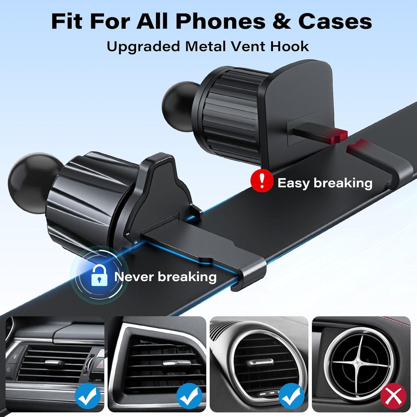 1Zero Easy One-Button Release CD Phone Holder for Car, Universal Air Vent & CD Slot Phone Mount, Thick Cases Friendly