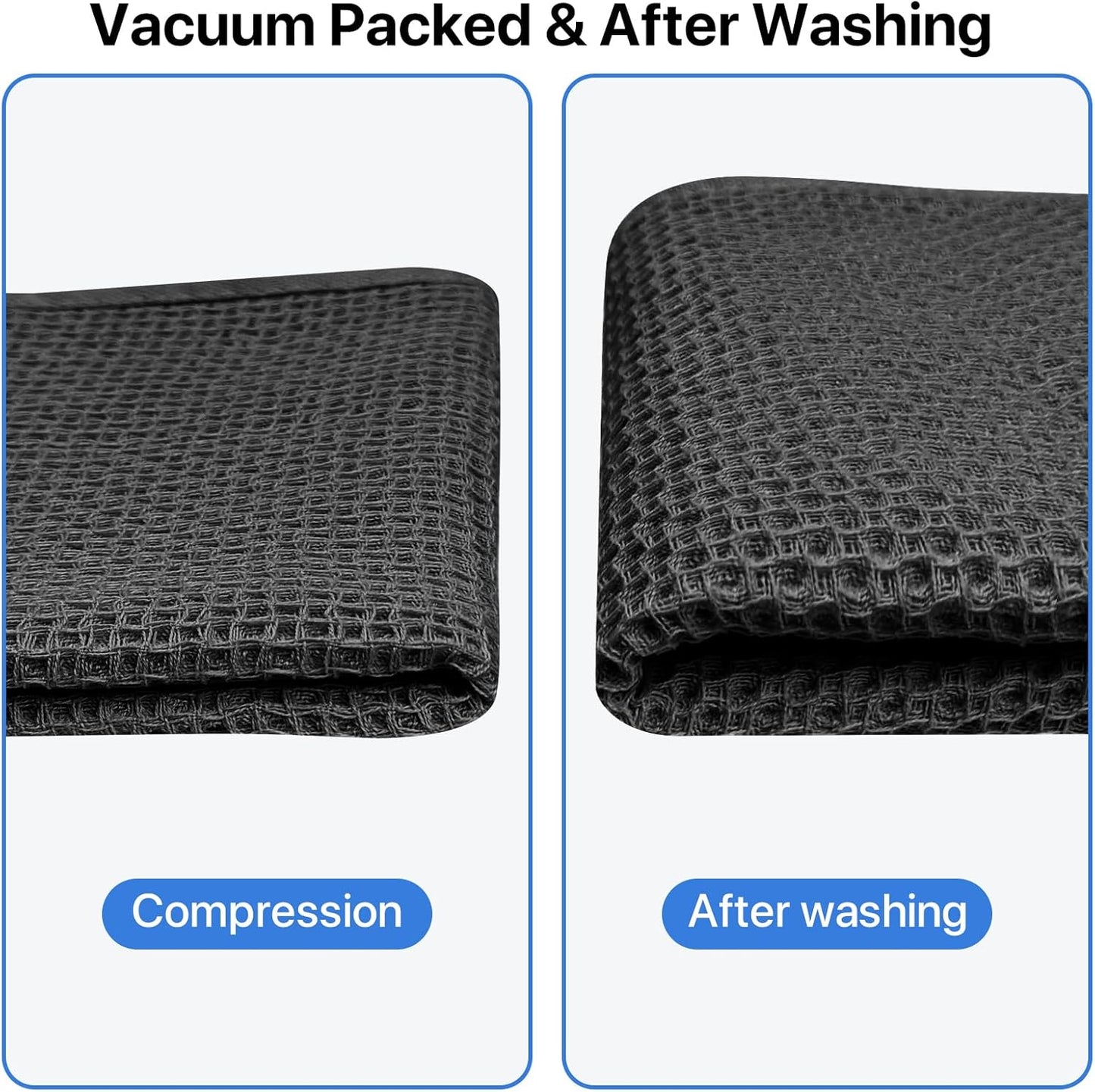 Skiennix 100% Cotton Waffle Weave Kitchen Towels - Ultra Soft & Absorbent 6 Pack | Quick Drying, 12x12 Inches, Black