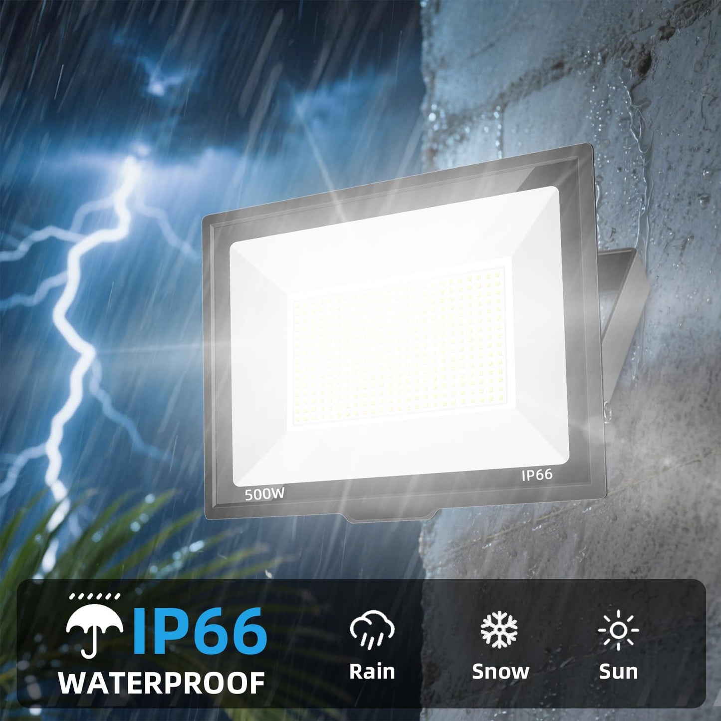 500W LED Flood Light Outdoor 2 Pack, 2000W Equivalent FloodLight with Plug, Super Bright 55000LM 6500K Daylight White IP66 Waterproof Commercial Lighting for Sports Fields,Courts,Arena,Stadium