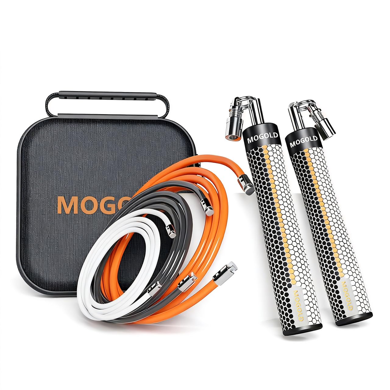 Mogold Weighted Jump Ropes for man&women fast clip interchangeable 1/4LB 1/2LB 1LB heavy jump ropes , Ball Bearing Design – Weighted, Length Adjustable,Ergonomics Grip for fitness weight loss & More