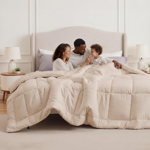 Bedsure Comforter Duvet Insert - Oversized King Size All-Season Down Alternative Bedding | GentleSoft, Beige 116 x 98 Inches