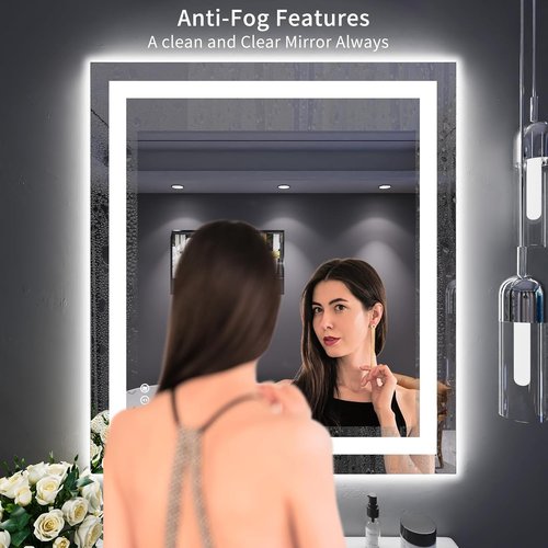 LOAAO LED Bathroom Mirror - 32" x 36" Dimmable, Anti-Fog, Backlit & Front Lit with Memory Function