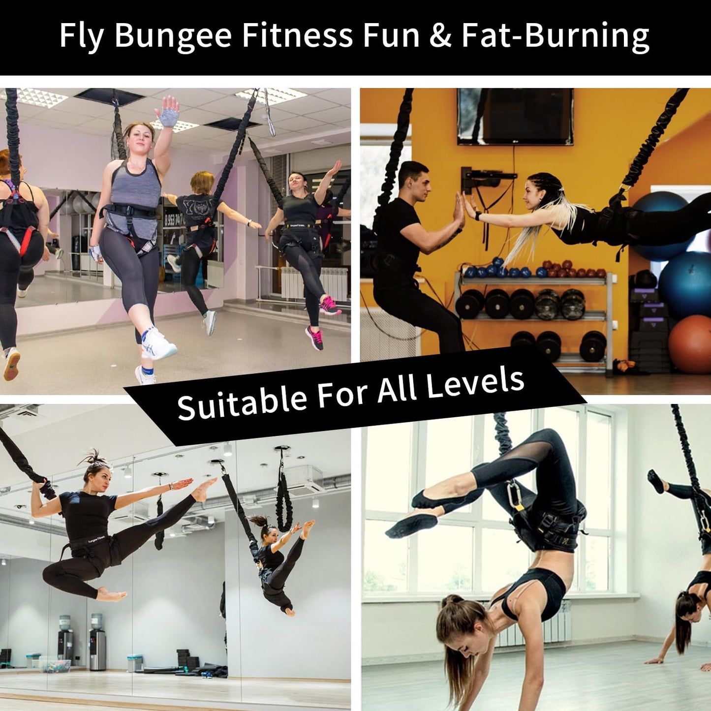 PRIOR FITNESS Bungee Fitness Set, Professional 4D Flying Exercise Bungee Kit with Rigging Hardware Heavy Duty Bungee Dance Rope Sturdy Antigravity Bungee Workout Equipment for Home Gym Studio XXXL