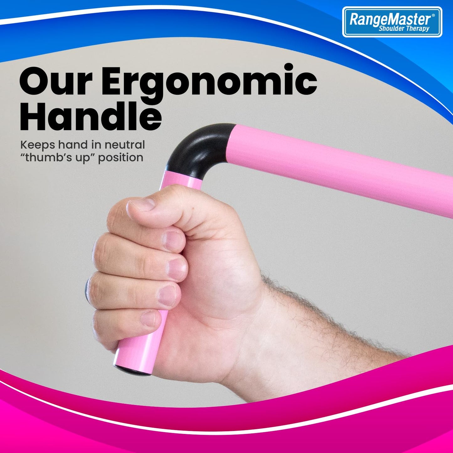 RangeMaster ShoulderWand Therapy Stretching Tool│Collapsible Stretching Bar│Physical Therapy Tool for Recovery and Increasing Motion (Pink)