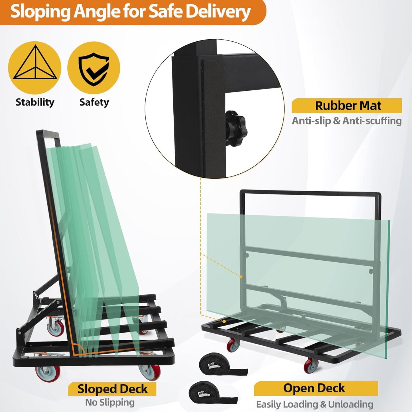 Eastrexon Folding Drywall Dolly w/ 5" Swivel Casters, 44.5" x 22" x 40" Plywood Cart w/ 2000 LBS Load Capacity, Portable Panel Truck Cart for Handling Plywood, Plasterboard, Glass