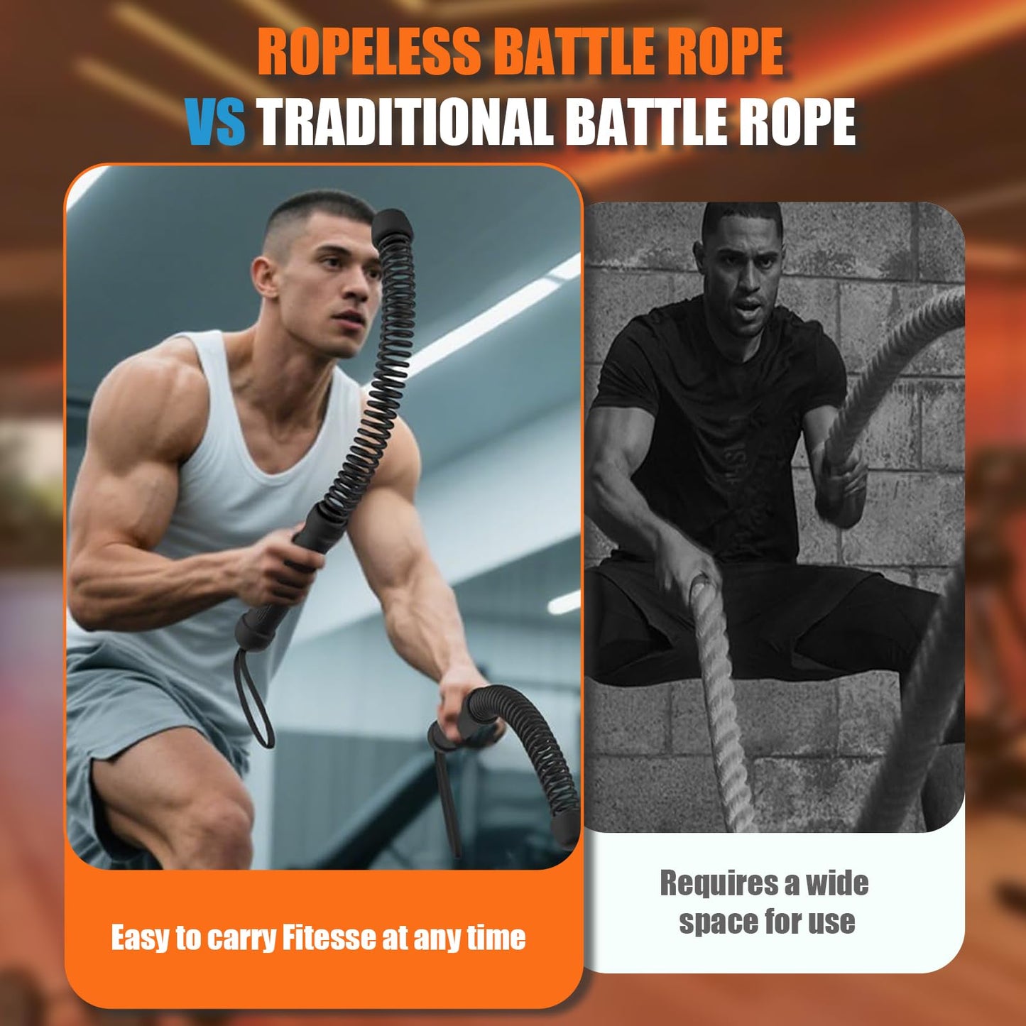 RunBaiNian Cordless Battle Rope 2-Piece Set Heavy-Duty Portable Training (heise)