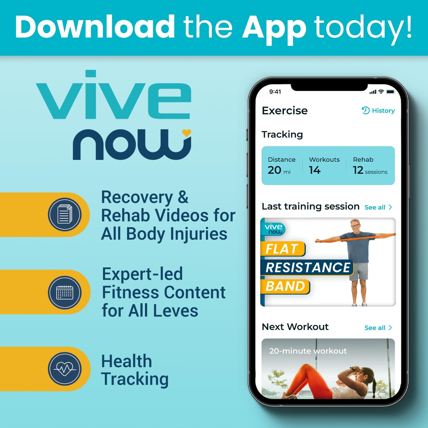 Vive Resistance Bands for Working Out (5 Pack) - Exercise & Workout Resistance Kit - Stretch, Elastic Loop Bands for Physical Therapy, Pilates, Yoga & Gym, for Men & Women (Flat)