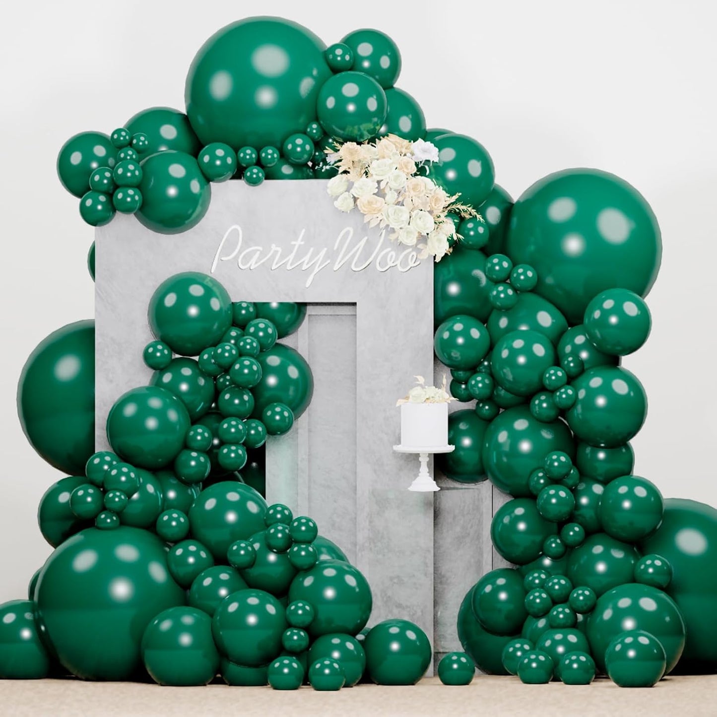 PartyWoo Pearl Dark Green Balloons - 140-Piece Jungle Dinosaur Theme Kit | 5-12 Inch Sizes