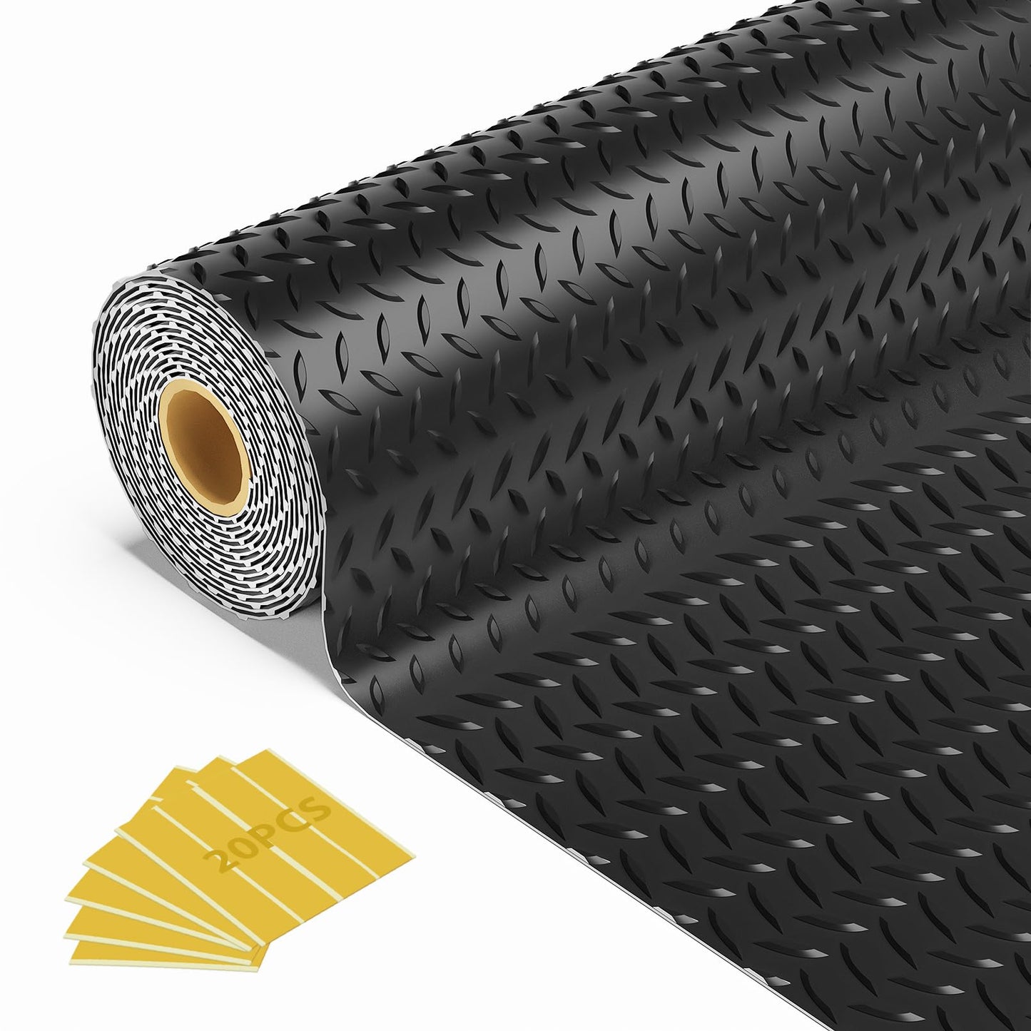 FomanXtre 8x20 FT Garage Floor Mat, 2.8mm Thickened Flooring Roll for Under Car Diamond Plate PVC Rubber Mat with 20 Pcs Tapes, Non-Slip Floor Mat for Garage, Warehouse, Gyms, Trailer,Black