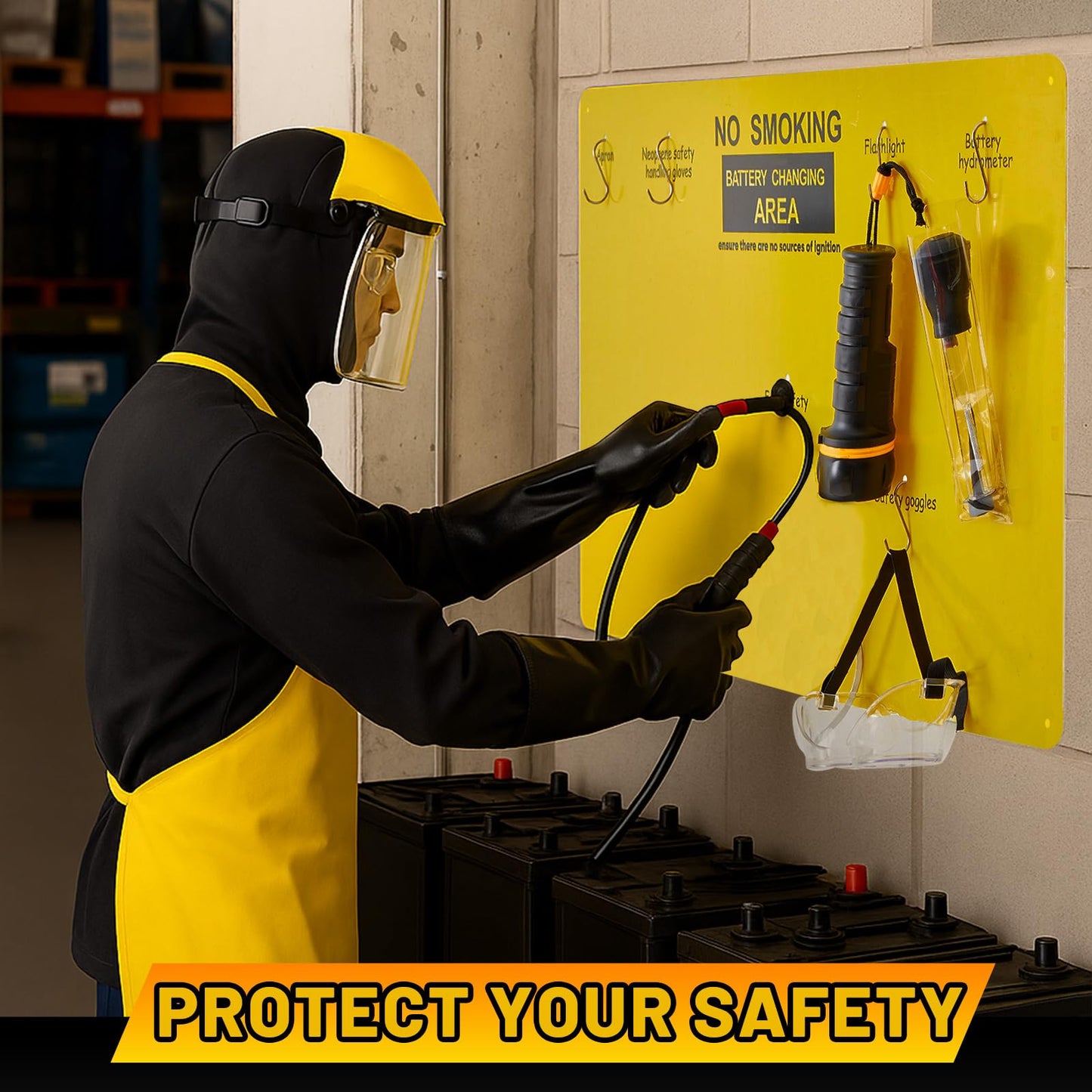 7 Pcs Complete Forklift Battery Protective Handling PPE Kit, PPE Equipment for Lift Battery Water Handling, Propane Tasks, Warehouse Safety Gear Storage