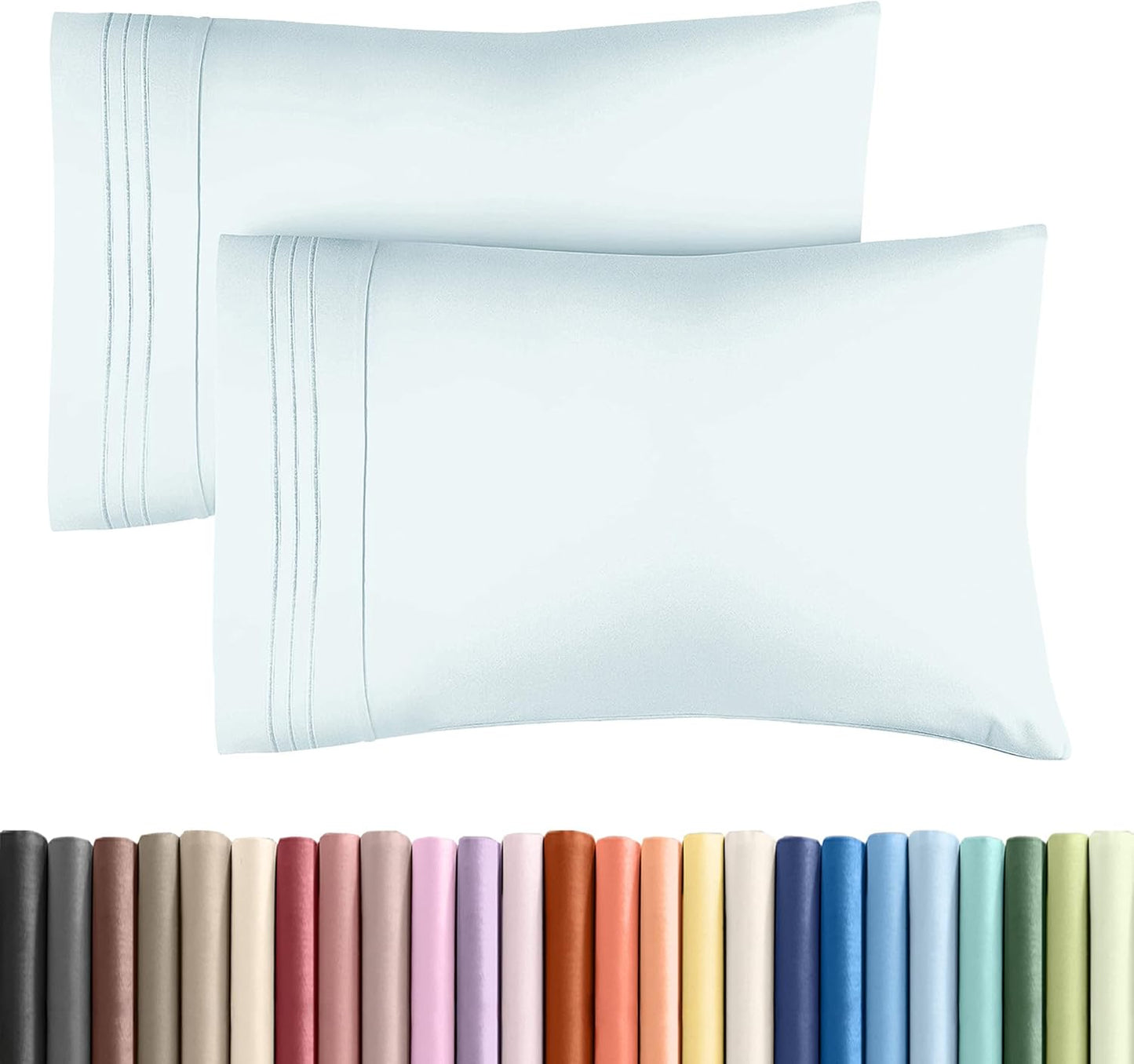Queen Pillow Cases Set of 2 | Ultra Soft Hotel Quality Pillowcase Covers - Wrinkle-Free, Stain-Resistant - Ice Blue