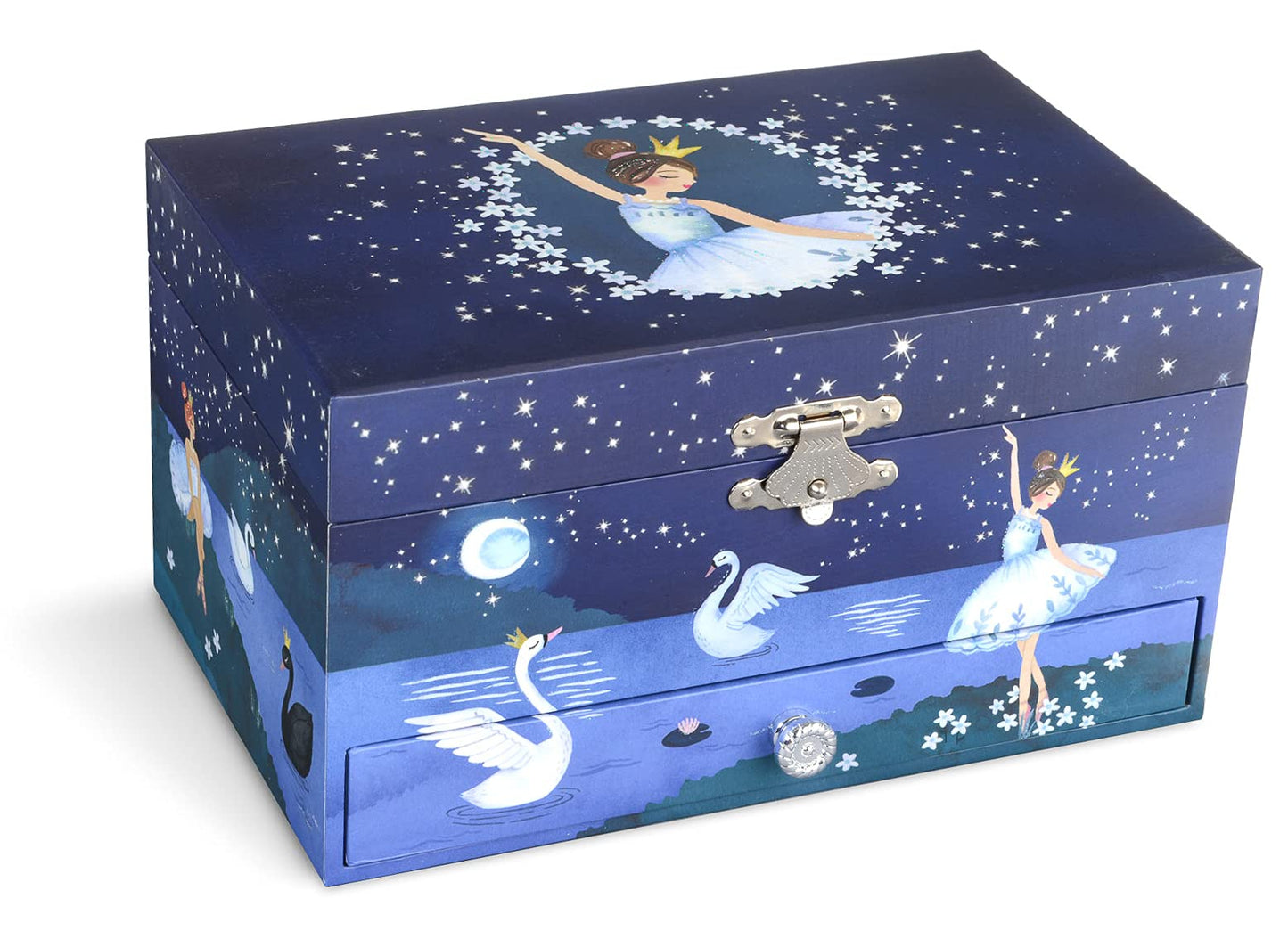 Jewelkeeper Girl's Ballerina Musical Jewelry Storage Box with Pullout Drawer, Glitter Design, Swan Lake Tune