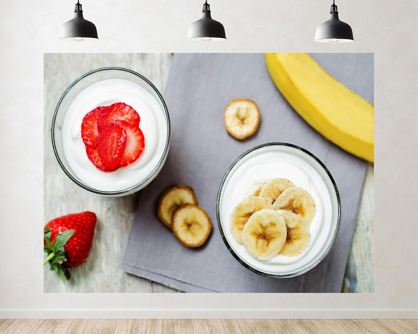 TryKid 10x8ft Strawberry Banana Yogurt Parfait Backdrop Fresh Fruit Healthy Snack Scene Photography Background Brunch