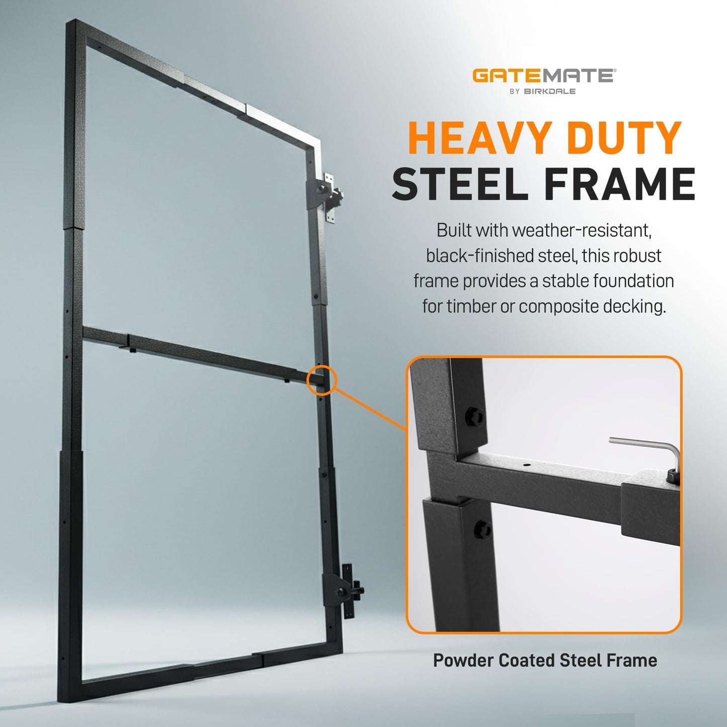 GateMate Adjustable Steel Gate Frame Kit – Black Heavy-Duty Powder-Coated Garden & Driveway Gate Frame, Fits 28–48" inch Width & 50–77" inch Height, Fixings Included