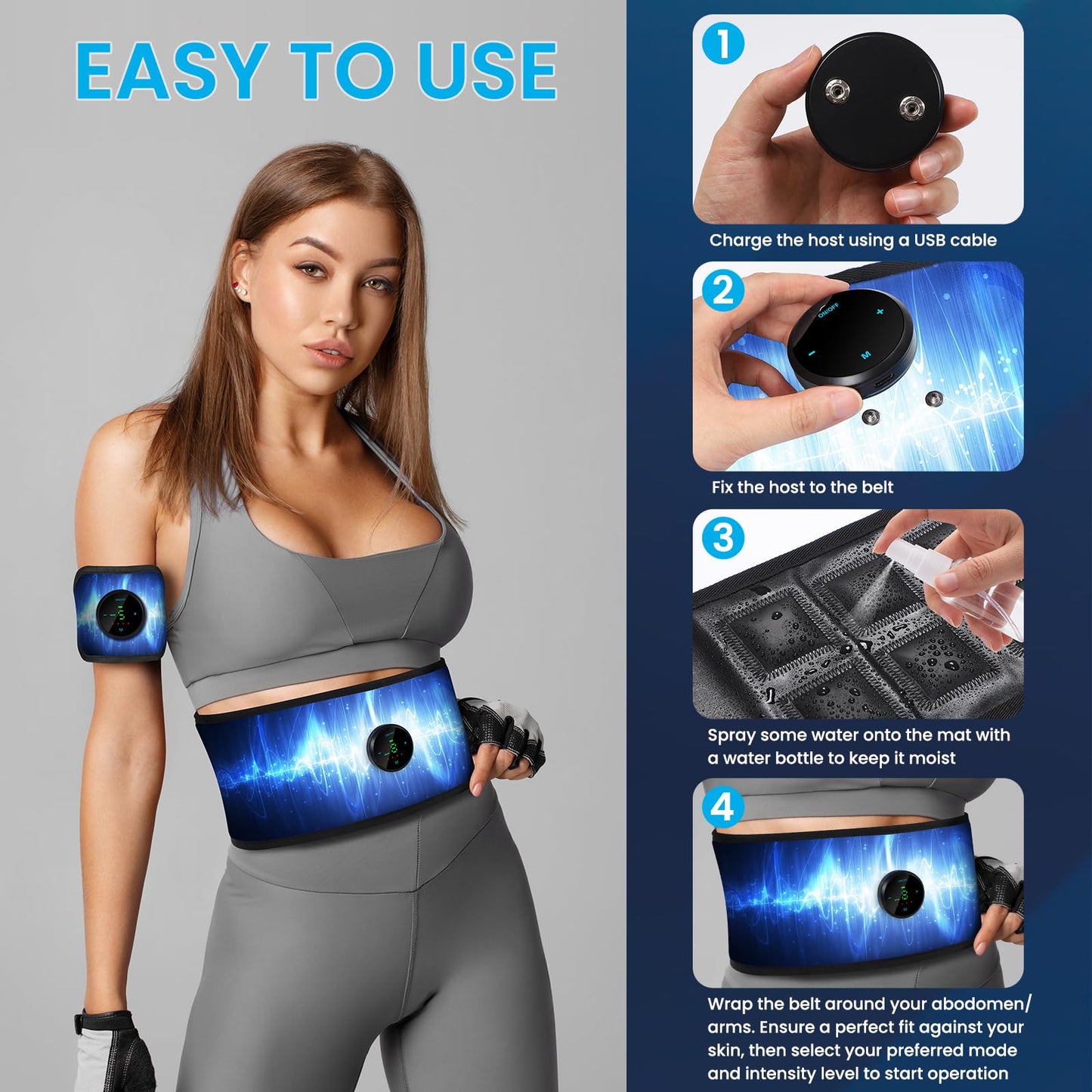 Smiofo ABS Stimulator, Muscle Machine Workout Equipment, Ab Toning Belt Muscle Toner Fitness Training for Abdomen/Arm/Leg, Ab Trainer for Home Body Shape