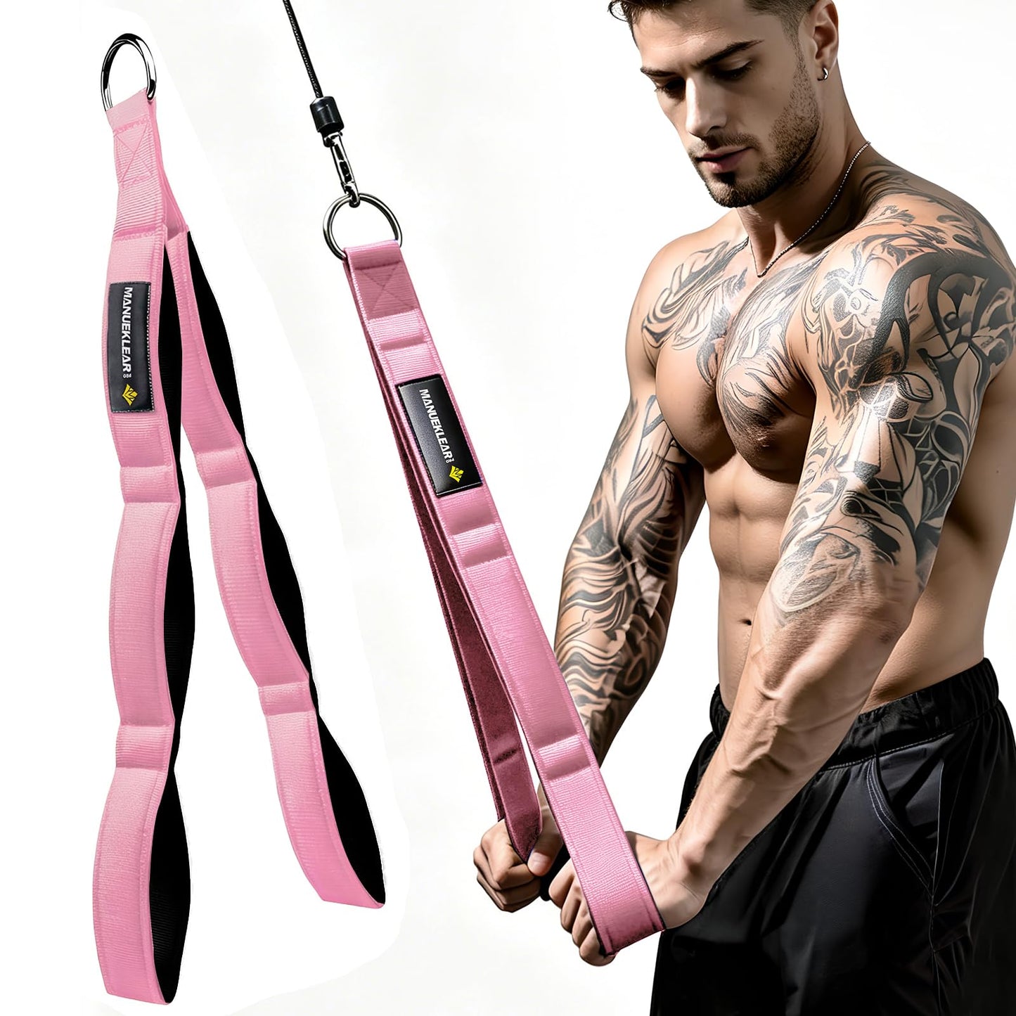 MANUEKLEAR 3 Grip Lengths in 1 Tricep Rope Cable Attachment with Ergonomic Handles, Greater ROM for Tricep Push Down Attachment Professional Gym Rope for Overhead Extension