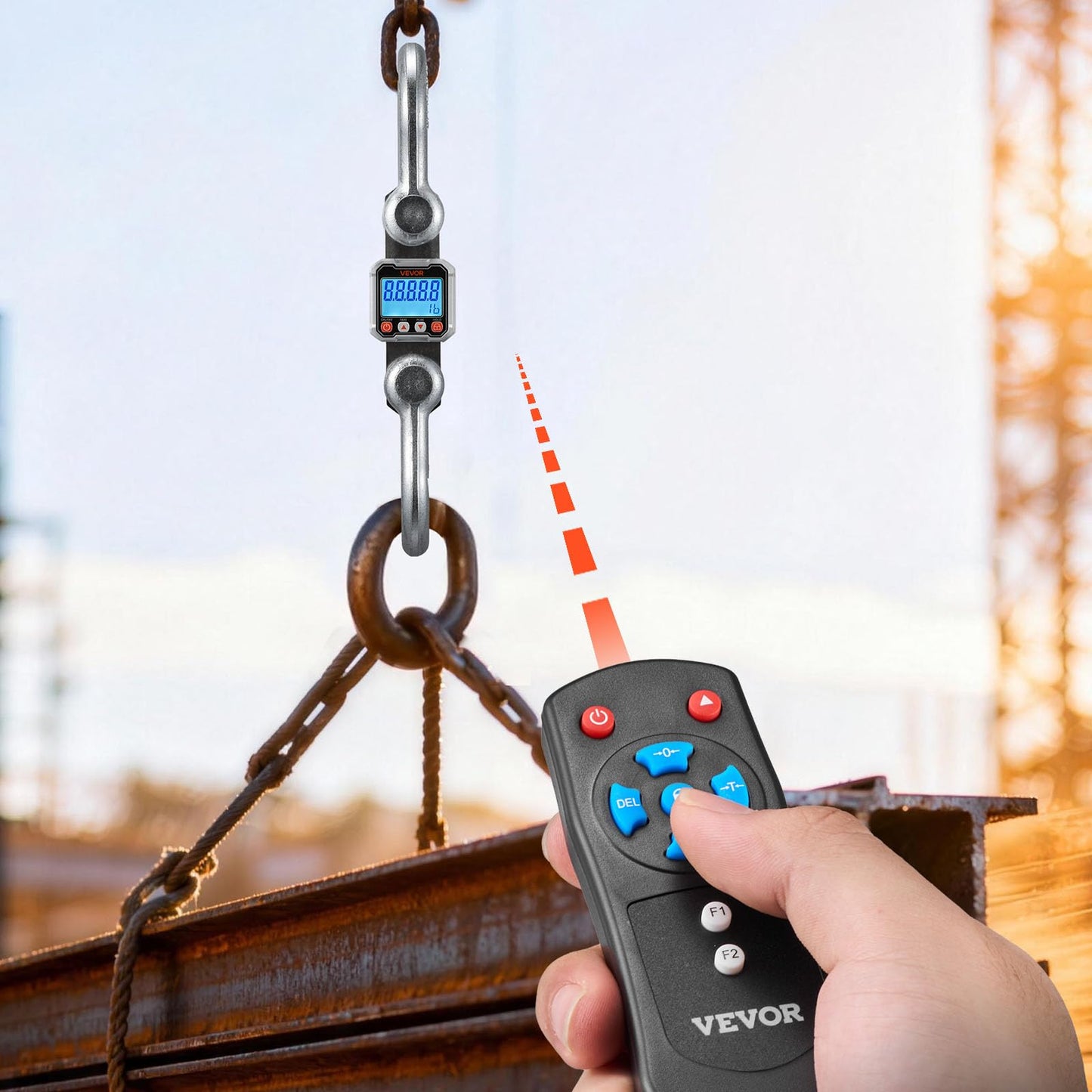 VEVOR Digital Crane Scale, 22000 lbs/10 T Max Capacity, Heavy Duty Industrial Hanging Scale with Cast Aluminum Case & LCD Display, 5 lbs Division & 3 Unit Switch, Remote Control for Garage Factory