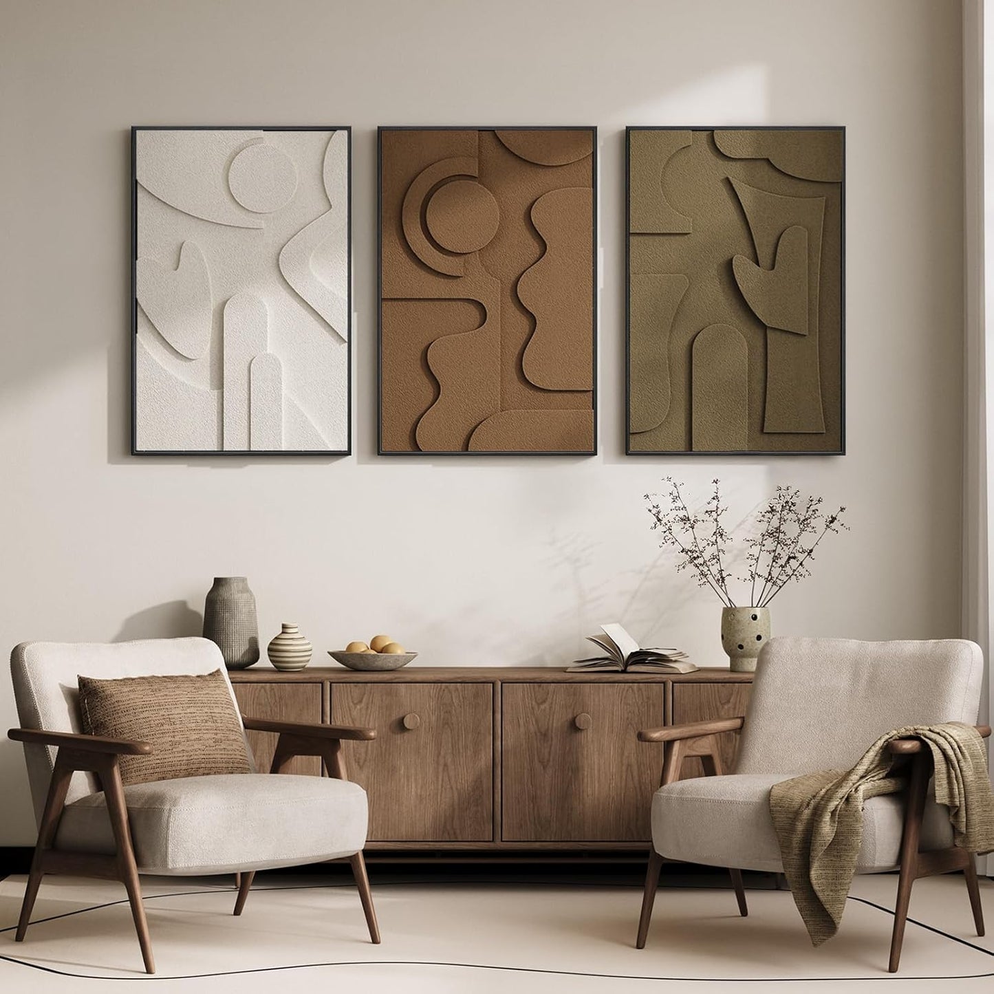 Skiennix Large Framed 3D Textured Abstract Wall Art - Modern Geometric Decor for Living Room | 24x36 In