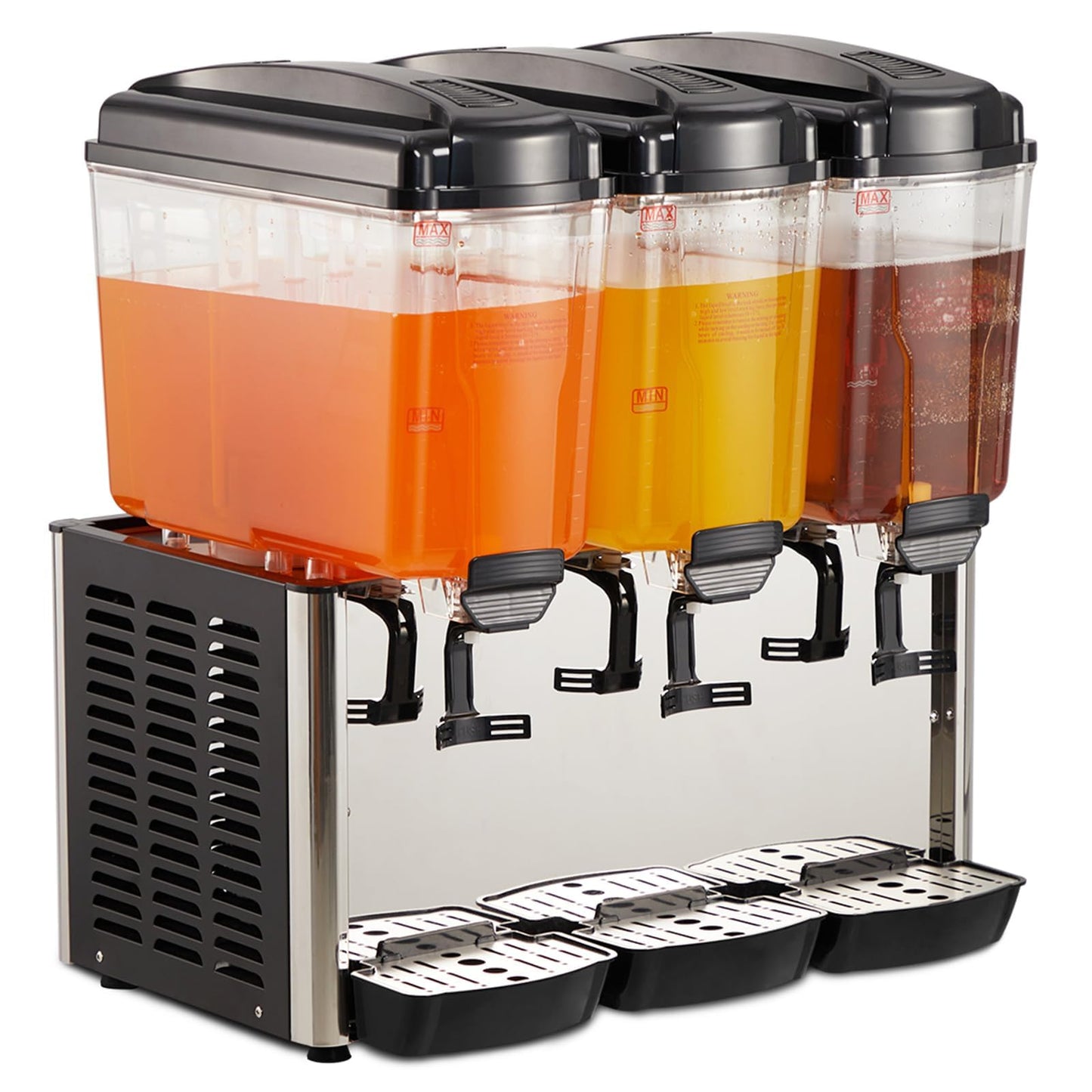 EliteEdge Stainless Steel Commercial Beverage Dispenser with Thermostat Control, 3-Tank 9.6 Gallon Capacity for Lemonade, Coffee, and Cold Drinks, Suitable for Home or Hospitality Use