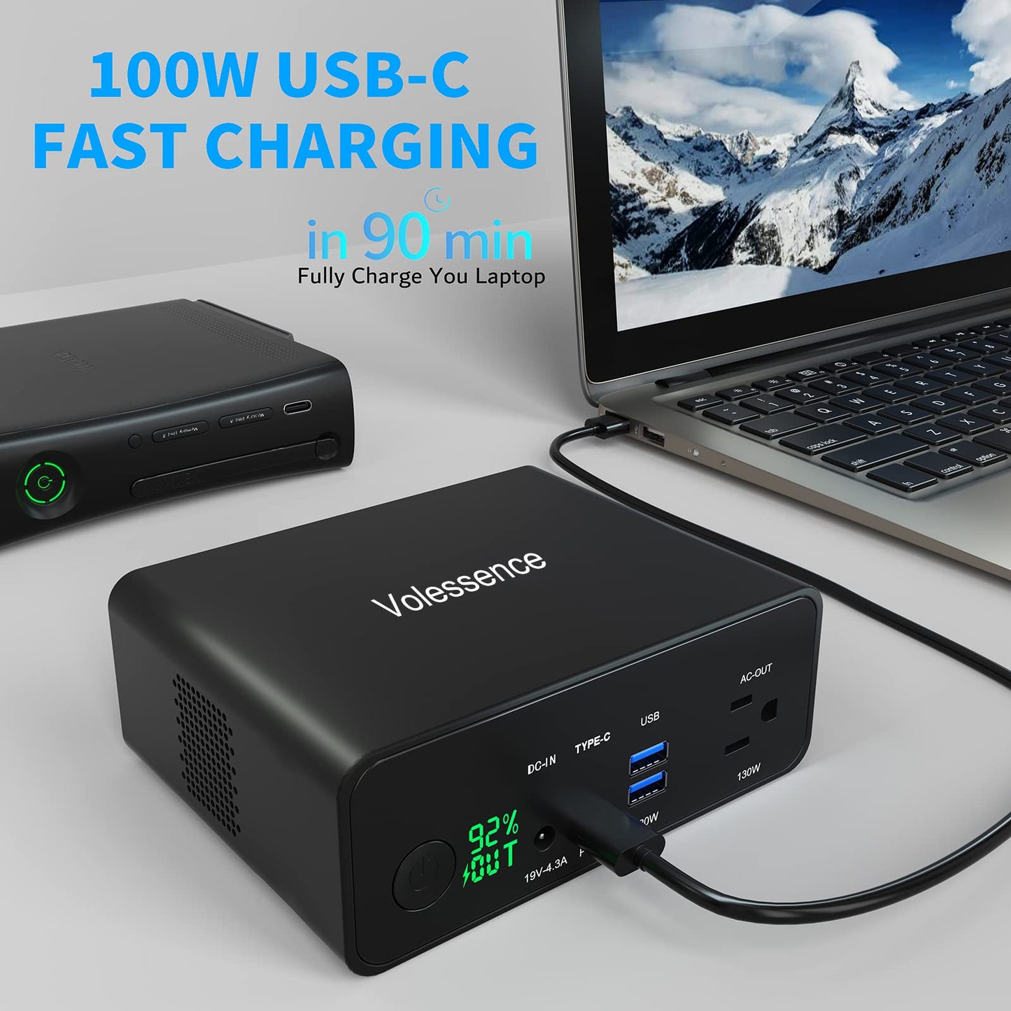Volessence 40000mah Laptop Power Bank | AC/USB-C/USB-A Battery Backup for Laptops: MacBook Pro/iPad Pro/Dell/HP/Surface | Cameras: Canon/Nikon/DSLR/DJI Drones | Smart Devices: iPhone/Samsung