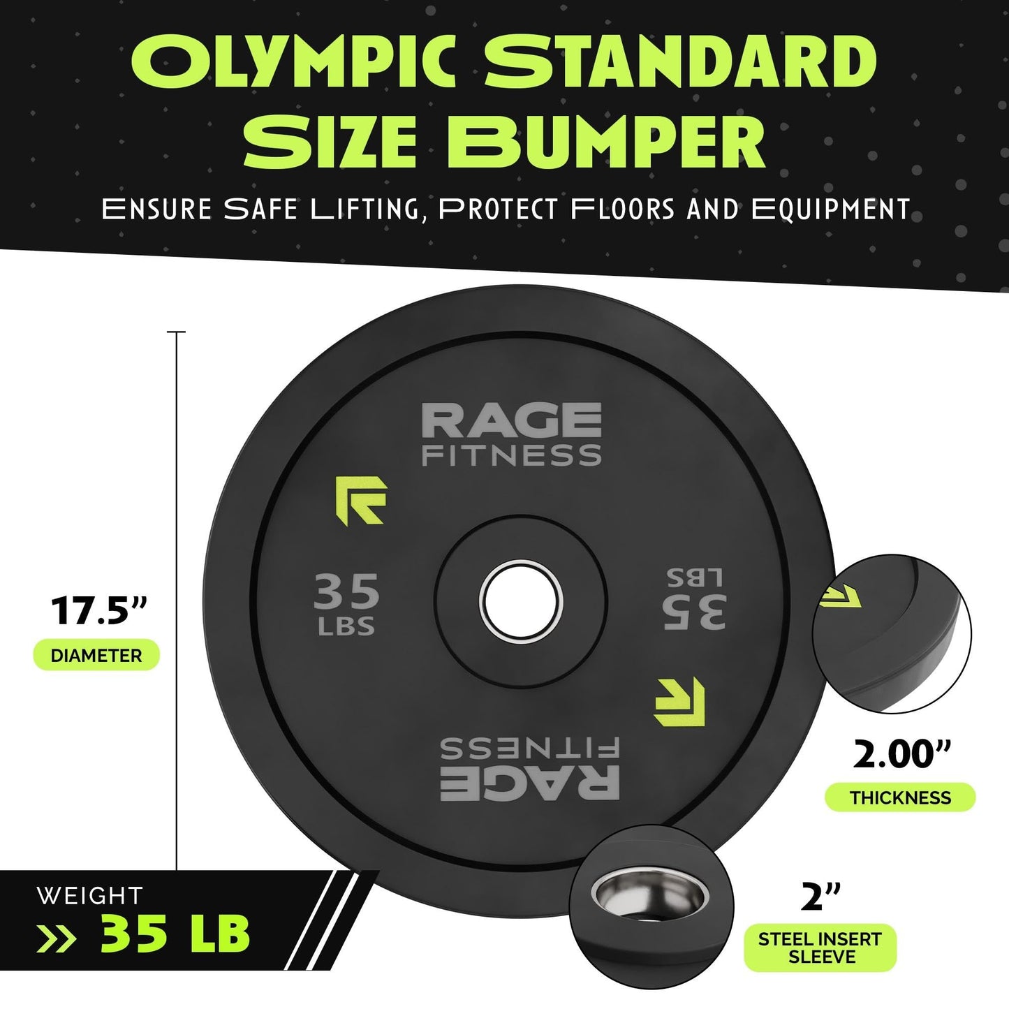 Olympic Bumper Plates, Rubber Formula With Steel Insert (10lb, 15lb, 25lb, 35lb, 45lb - SOLD INDIVIDUALLY), Olympic Weight Plates for Strength Training, Bench Press, Squats, Powerlifting
