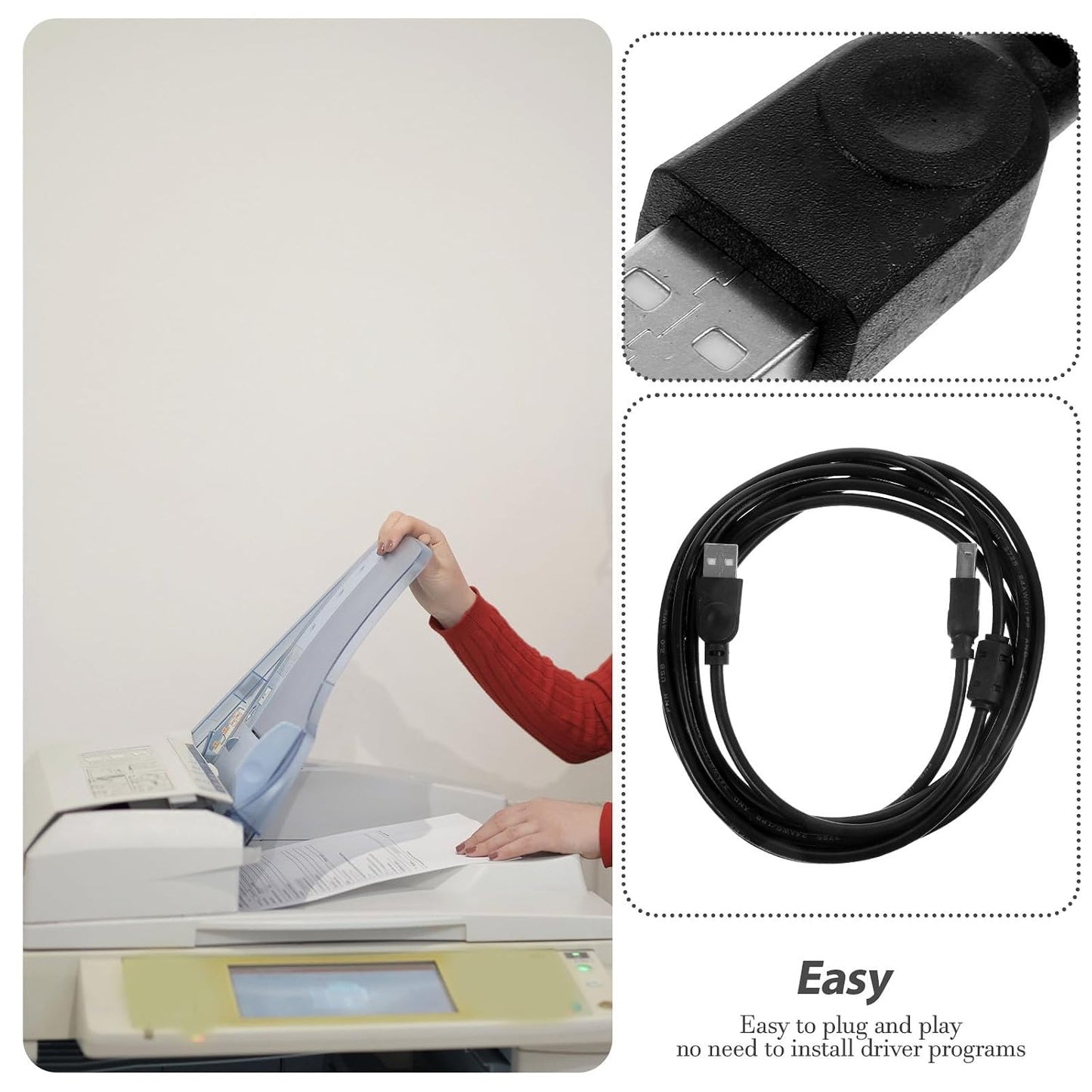2.0 3 OSALADI USB Printer Cable Meter for Computer Copier Scanner, Black USB Cable for Office Home Printing Machine